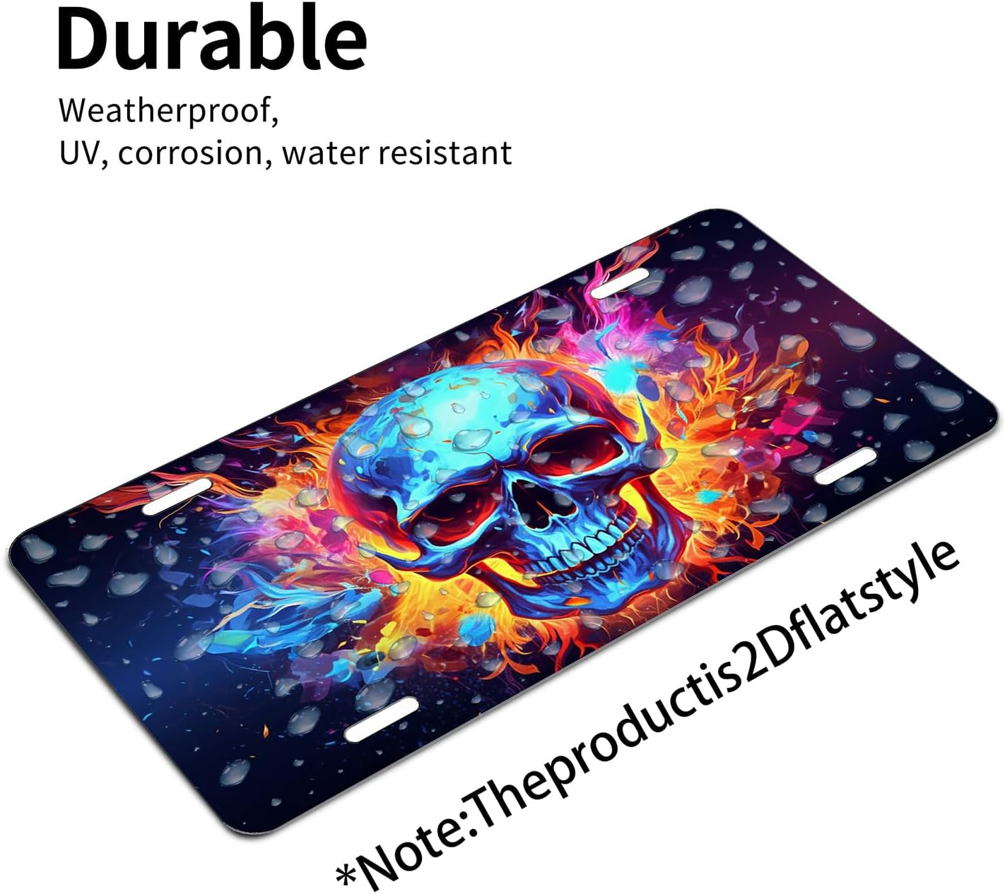 Skull Head.Front License Plate Cover Car Decor Accessory Aluminum Metal Rust-Proof US Car Plate Novelty Vanity Tag Cover with 4 Holes for Men Women 6 * 12 in (LVCP10240015)