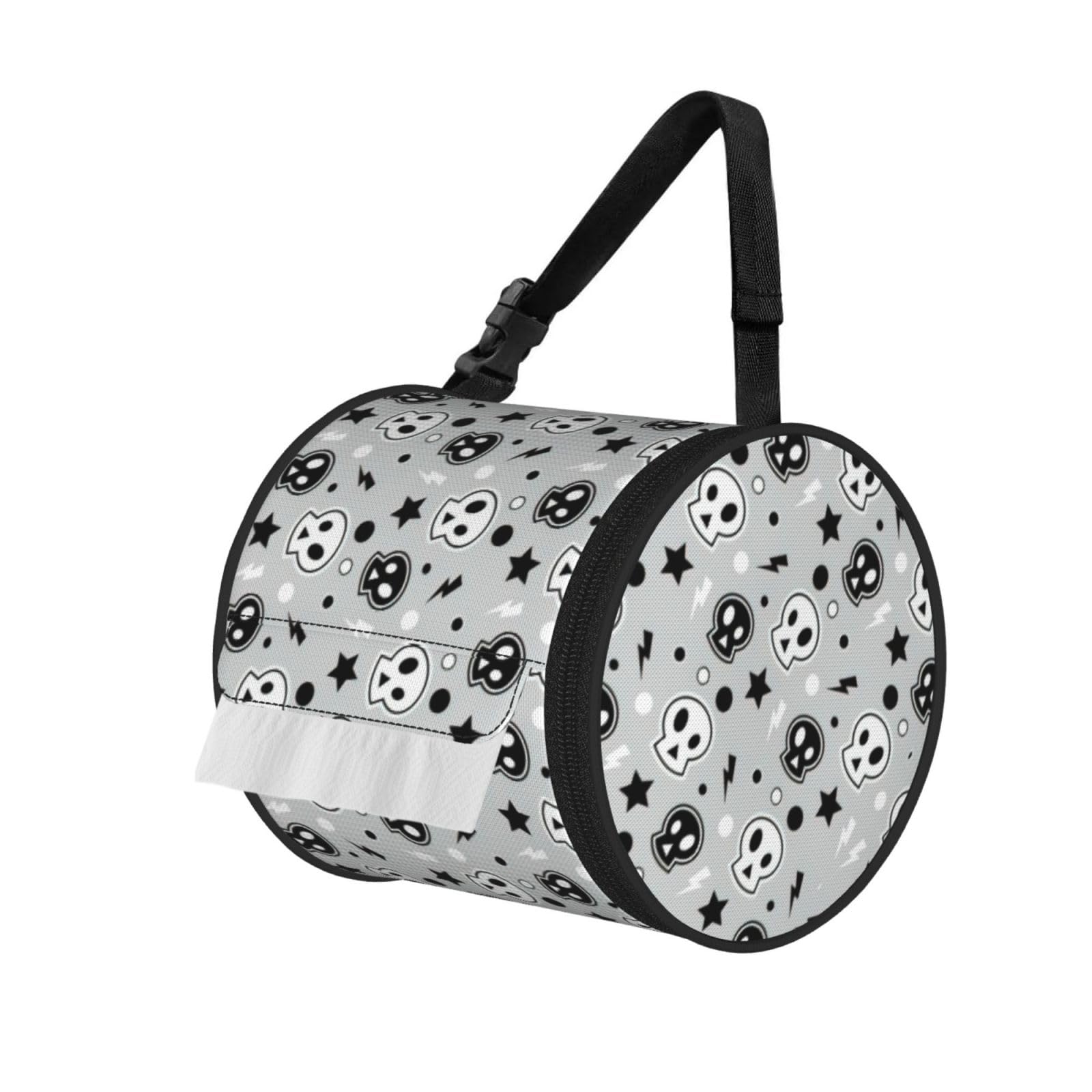 Skull and Stars Printed Roll Paper Carrier Bag, Foldable Oxford Cloth Tissue Case for Camping Hiking Backpack
