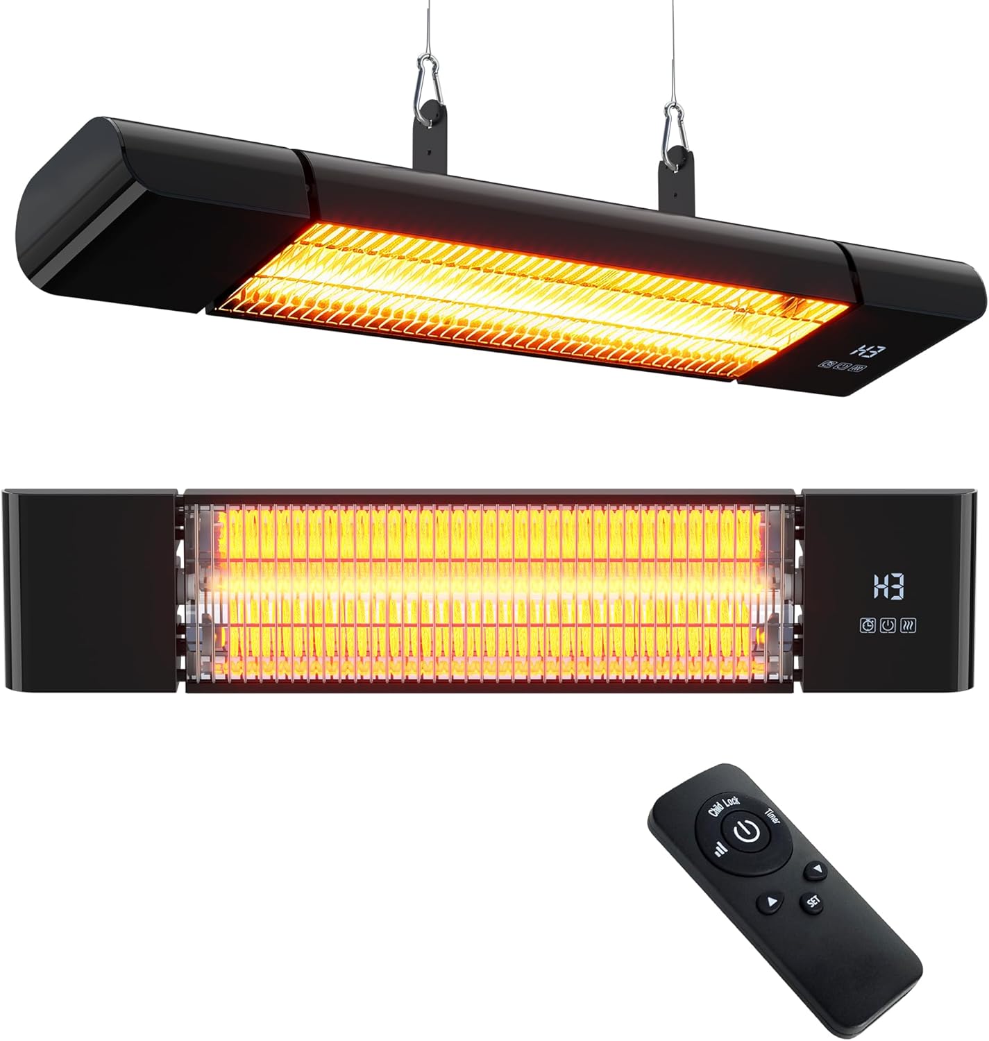 Infrared Electrical Patio Heater,Out of doors Electrical Patio Heater, Hanging Mounted and Ceiling Mounted Heater for Patio, Storage, Yard, 1500W, Black