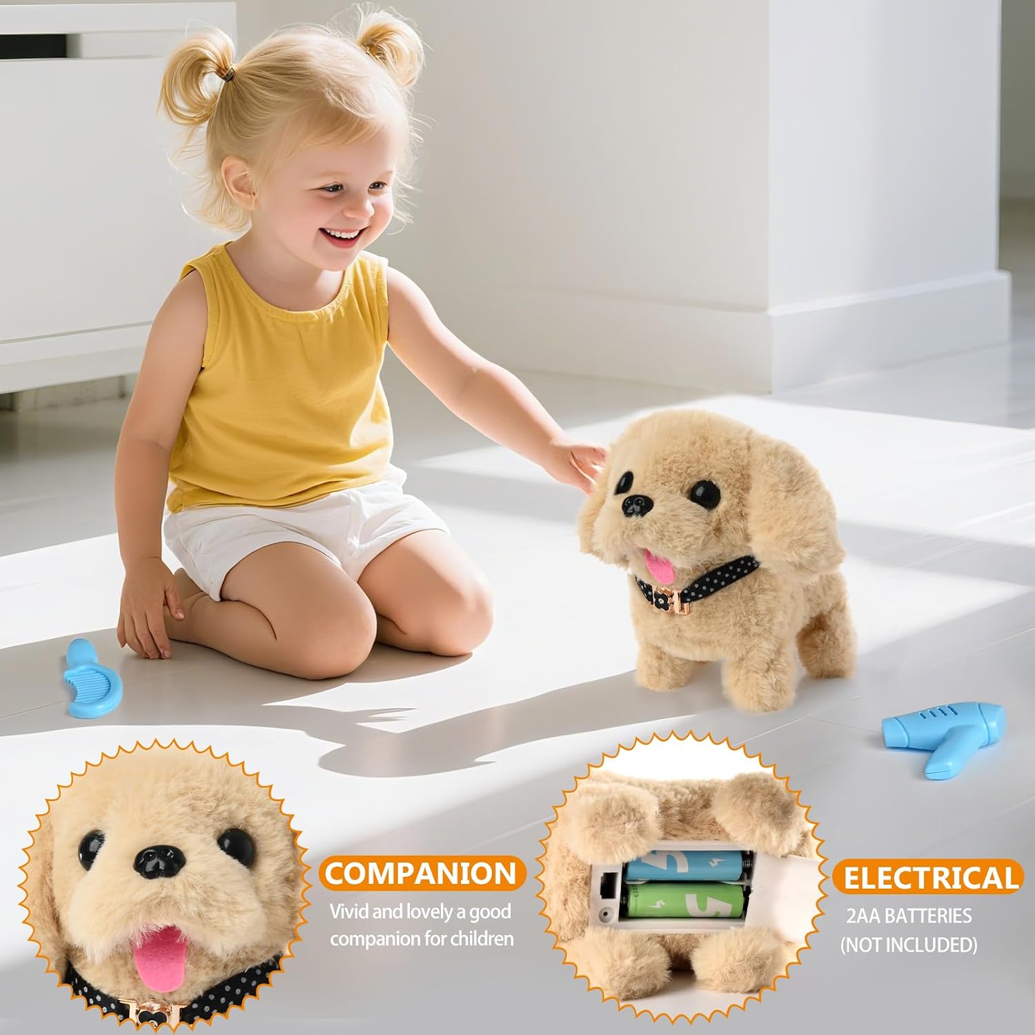 WorWoder Electronic Interactive Plush Puppy - Battery Operated Mechanical Walking Little Pet Dog with a Cute Bag, Barking, Tail Wagging, Stretching Companion Animal for Toddlers & Kids image 3