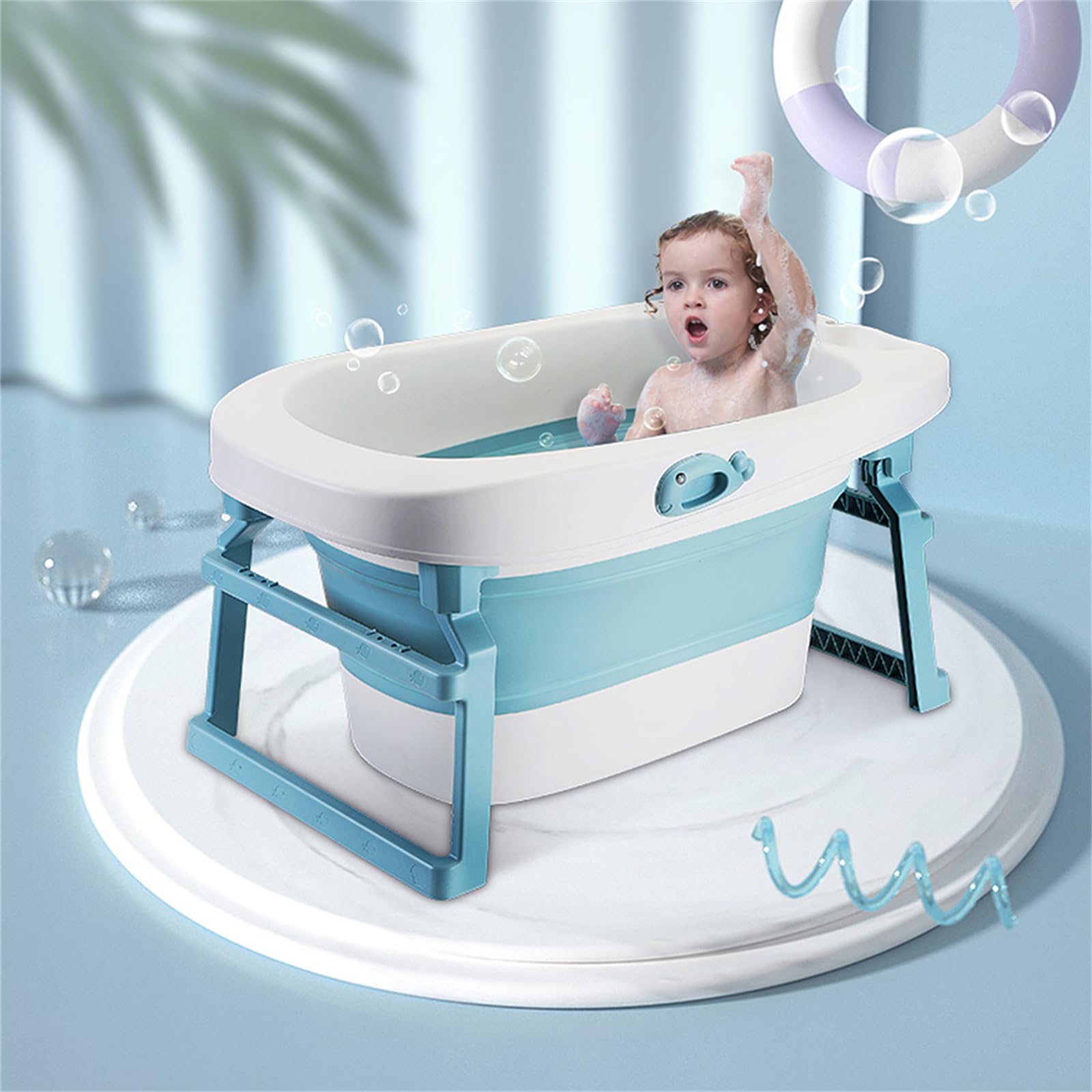 Homewell Bañera Plegable Para Niños, La Bañera Contiene Un Asiento En El Interior, Haciendo El Baño Del Bebé Más Seguro Y Feliz (Azul)