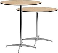 Vista 12 de Flash Furniture Lars 36'' Round Wood Cocktail Table with 30'' and 42'' Columns, Wood Bar Height Table for Commercial or Residential Use, Natural