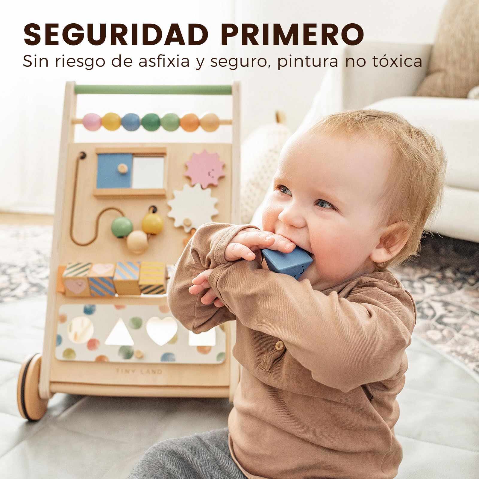 Tiny Land Andador de madera, juego de andador para bebé, andador con velocidad ajustable para niños y niñas, andador y centro de actividades para bebés