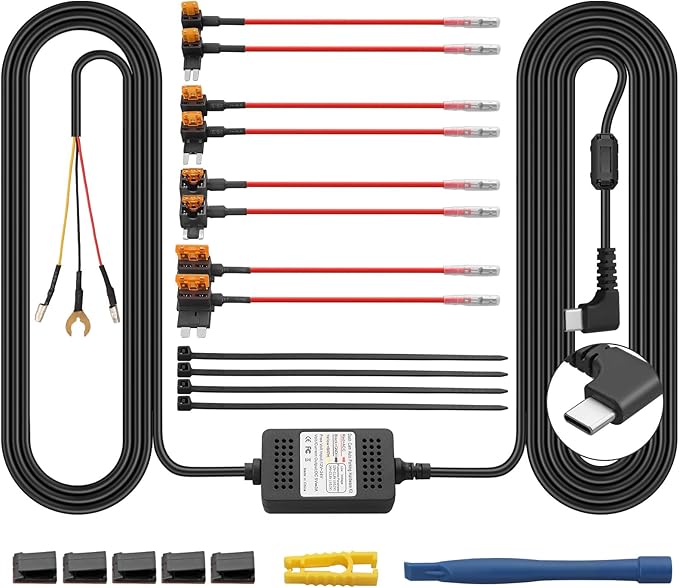 Kit Cablaggio Dash Cam USB-C - Alimentazione 24/7, Con Fusibili, Per Auto 12V/24V, Cavo 3.5m - Foto 7