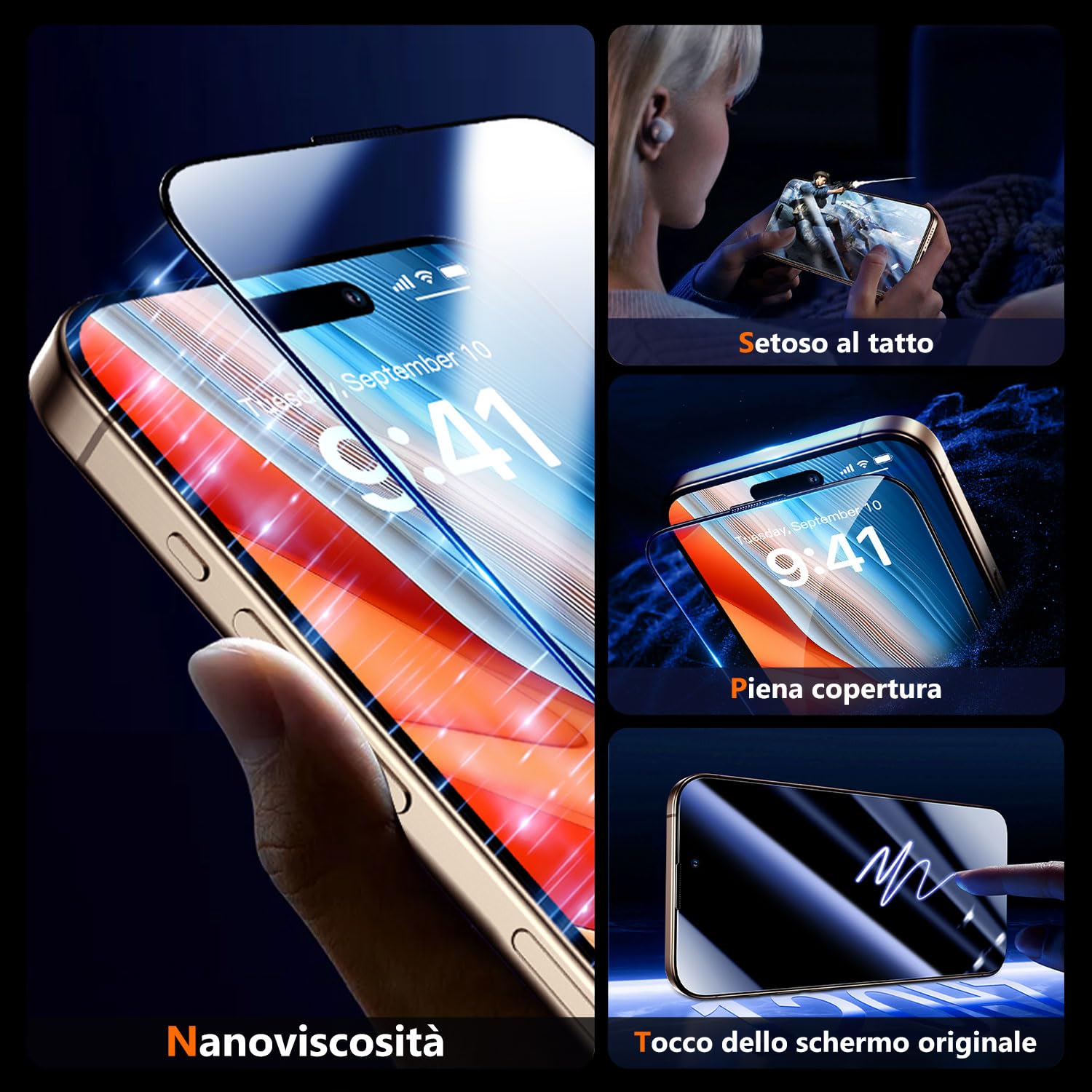 UniqueMe per iPhone 16 Pro Max Pellicola Protettiva - 2 Pezzi Pellicola Vetro Temperato per iPhone 16 Pro Max, Rimozione Automatica Della Polvere, Auto Guarigione, Installazione Facile e Veloce