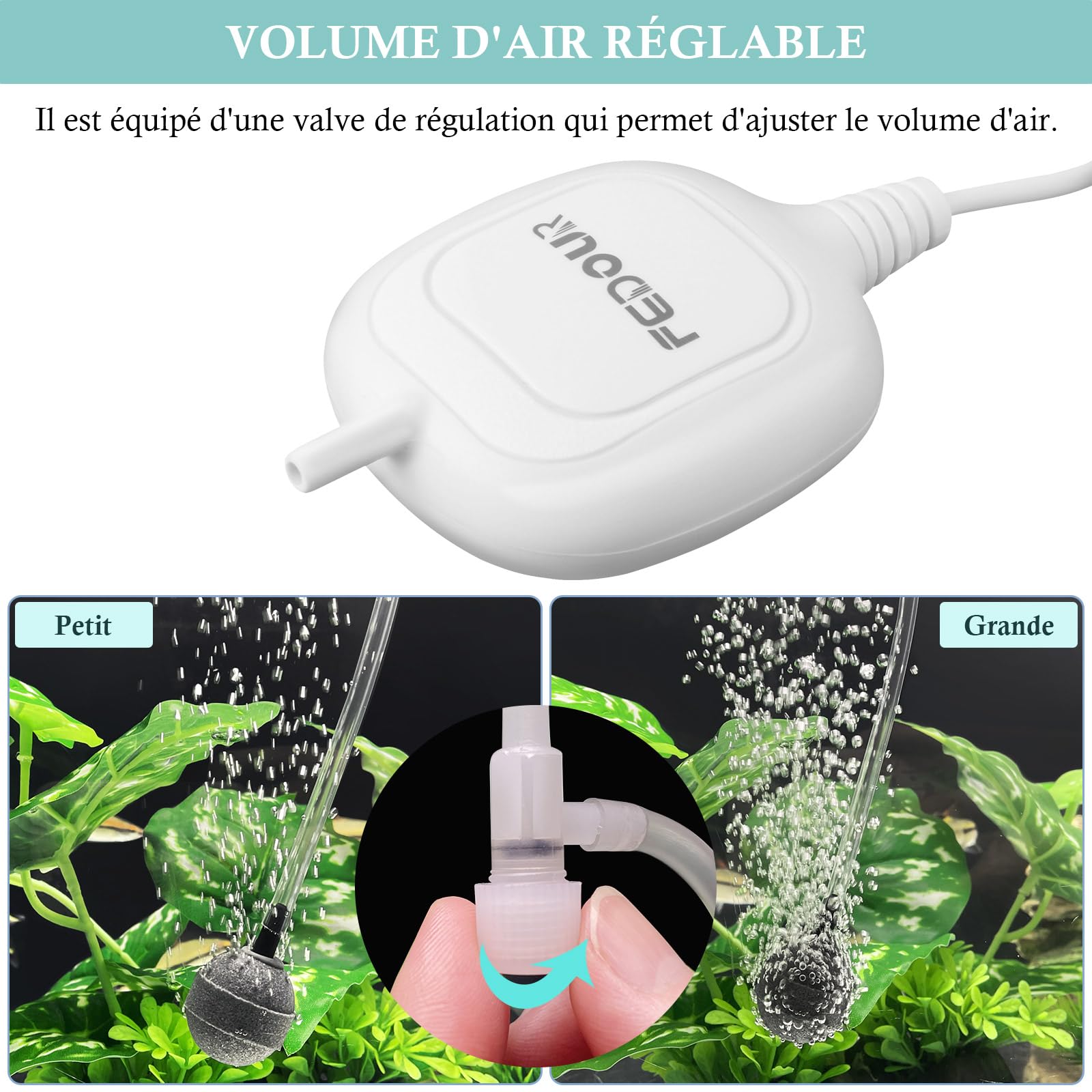 FEDOUR Mini Pompe à Air pour Aquarium, Nano Aérateur D'Aquarium Ultra Silencieux, Bulleur D'Aquarium pour Aquarium Betta Jusqu'à 35L, Bocal à Poissons