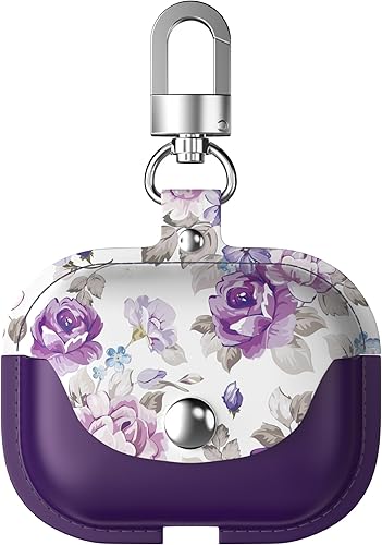 wenew Funda de cuero para Airpods Pro 2019 para mujer con cierre a presión seguro, llavero frontal LED visible, soporte de carga inalámbrica