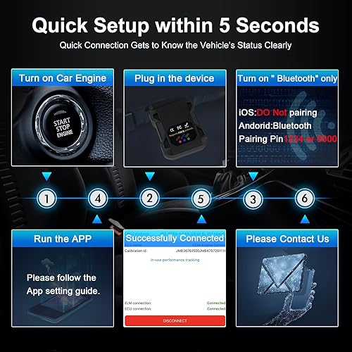 Miniatura 5 de Escáner OBD2 Bluetooth 5.0 lector de código de coche, herramienta de diagnóstico de escáner ODB2 de falla de motor para todos los coches de