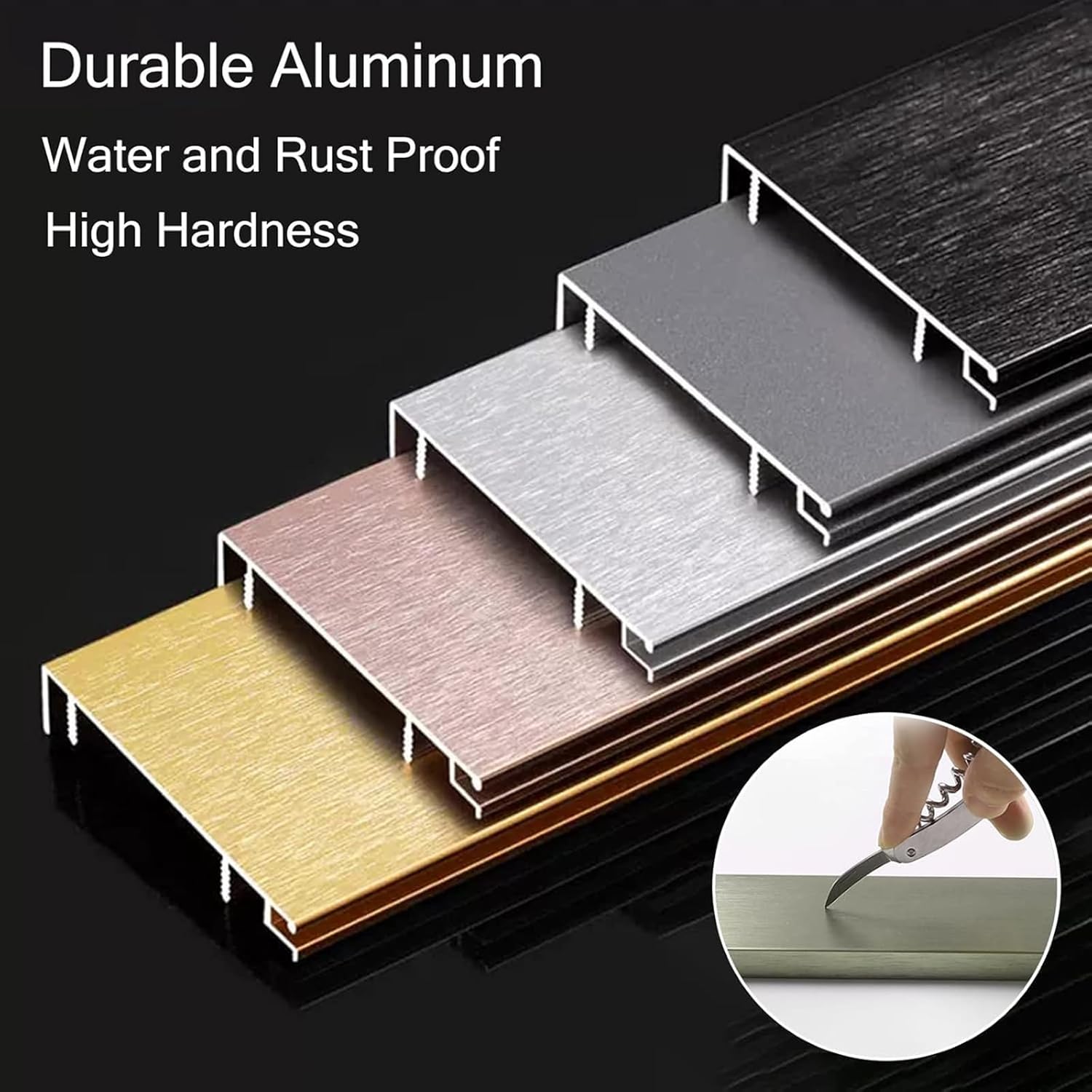 Black Aluminum Wall Base Cover Trim, Metal Skirting Board & Corner Protector with Cable Cord Channel, Embedded Mount for Concrete Walls, Garage, Home Office(L 110cm(43.3in), W 8cm(3 in))