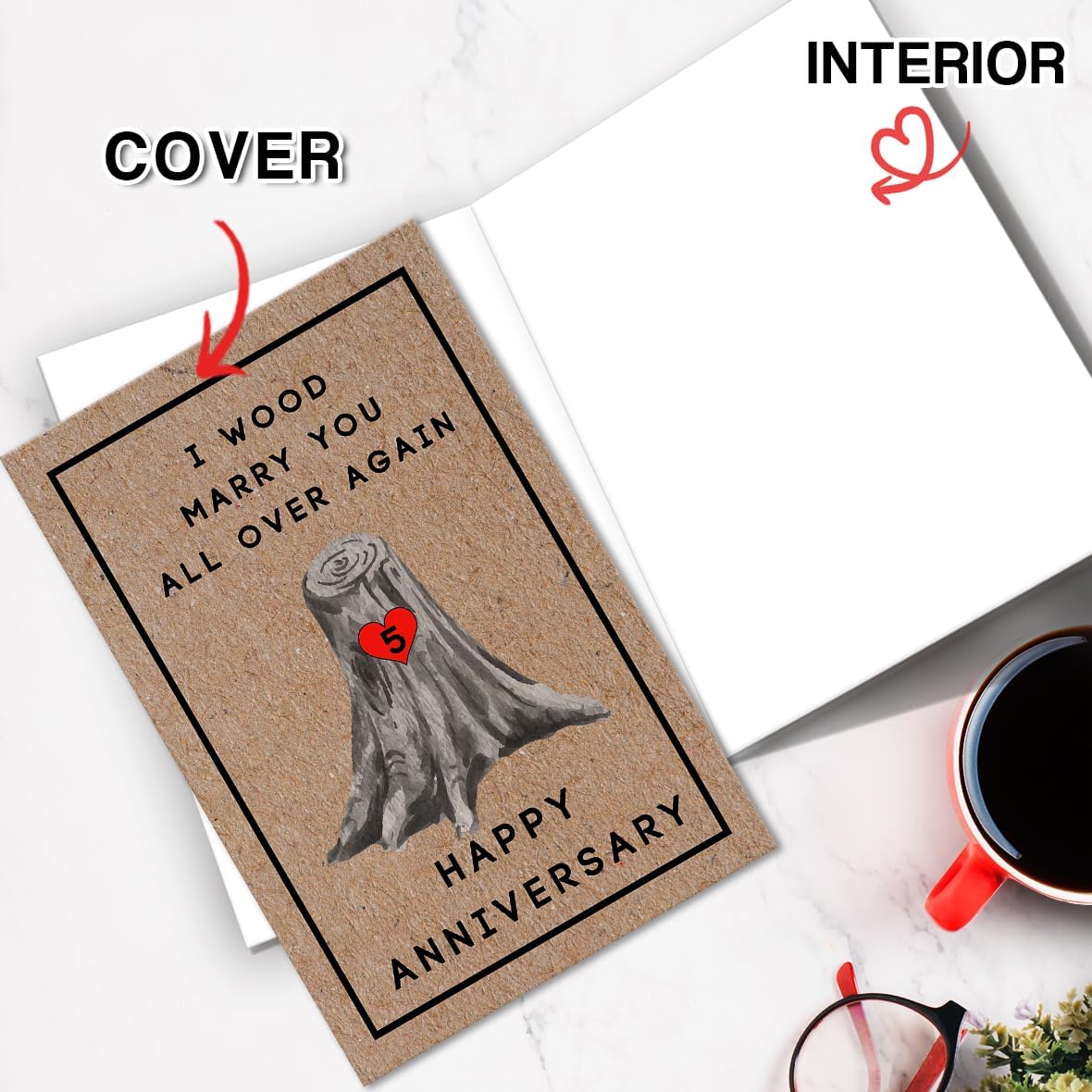 Happy 5th Anniversary Card for Women Men, 5th Wedding Anniversary Wood Card for Him Her,Fifth Anniversary Card for Boyfriend, 5 Years Married Gift for Husband 110 image 3 of 6 B0CTQ9GTRK