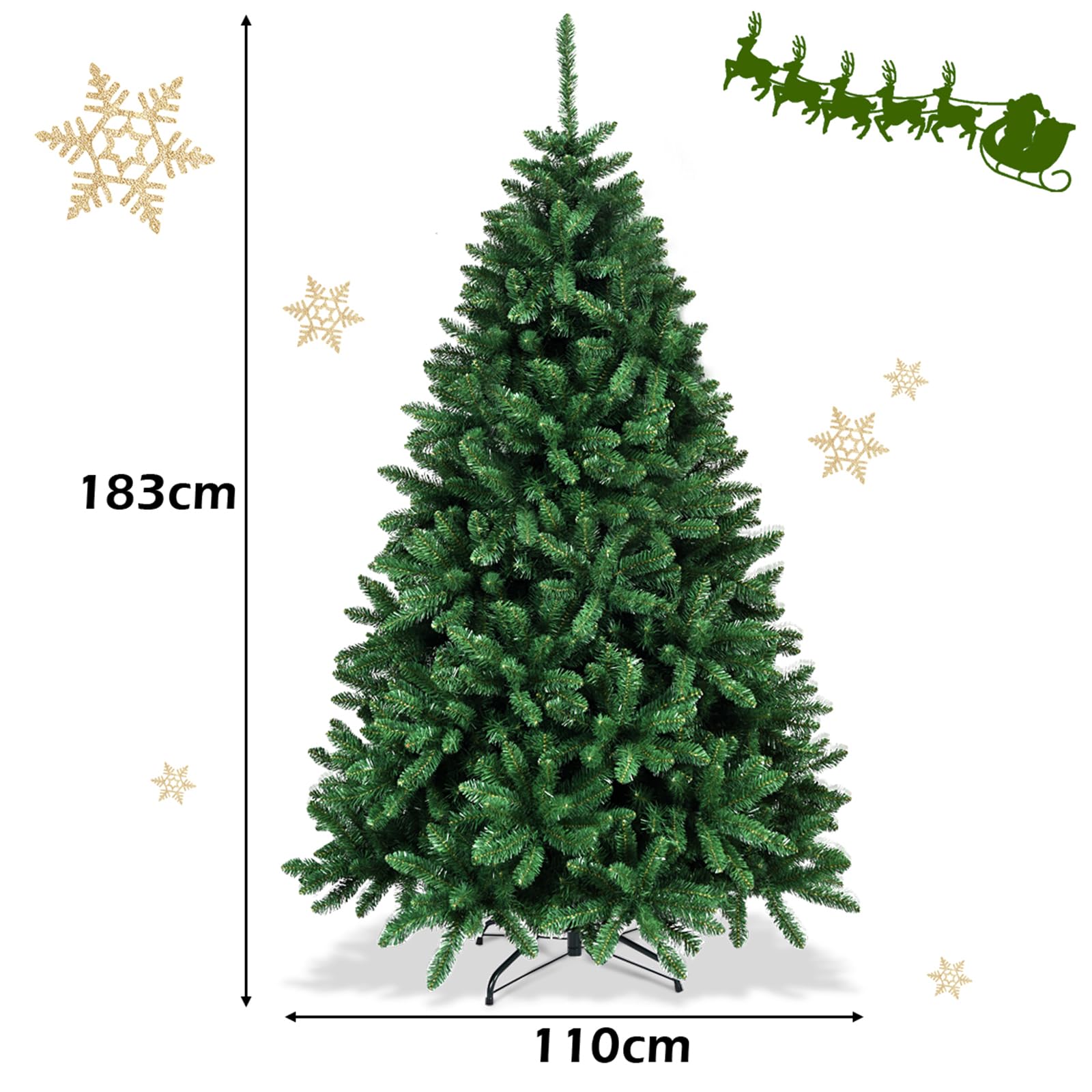 GIANTEX Sapin de Noël Artificiel 180 cm, Arbre de Noël Décoration Intérieur en PVC avec 1355 Branches, Support en Métal Pliable, Arbre Décoratif pour Maison, Bureau