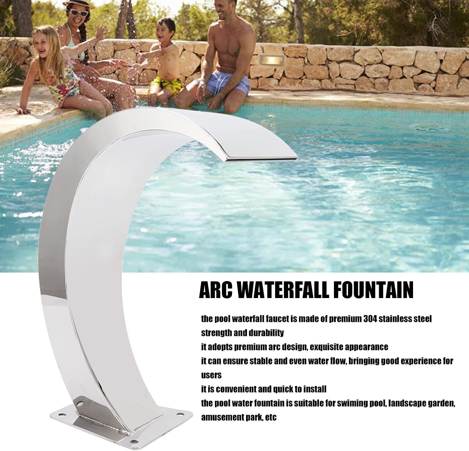 Fontana a cascata in acciaio inossidabile, fontana a cascata all'aperto per piscine, stagni, sorgenti termali e piscine termali 80cm*50cm