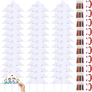 Libima 40-Pack DIY Blank Kites with Watercolor Pens & String - 20 Inch Coloring Craft Kit for Kids Outdoor Fun