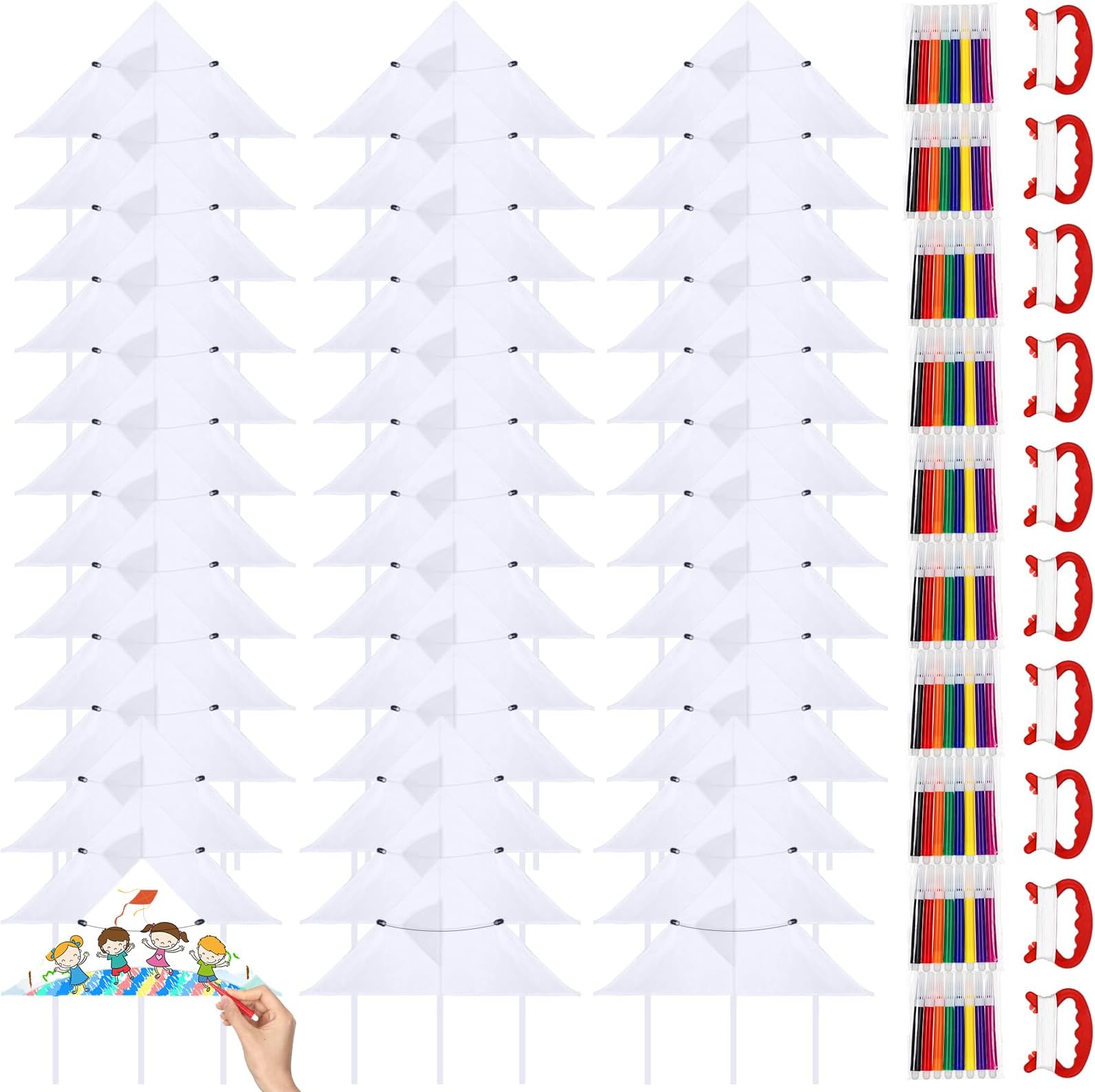 Libima 40 Pieces DIY Blank Kite with Watercolor Pens and String 20 Inch Summer Beach Toddlers Decorating Coloring Kite Making Craft Kits for Kids Outdoor Game and Activities