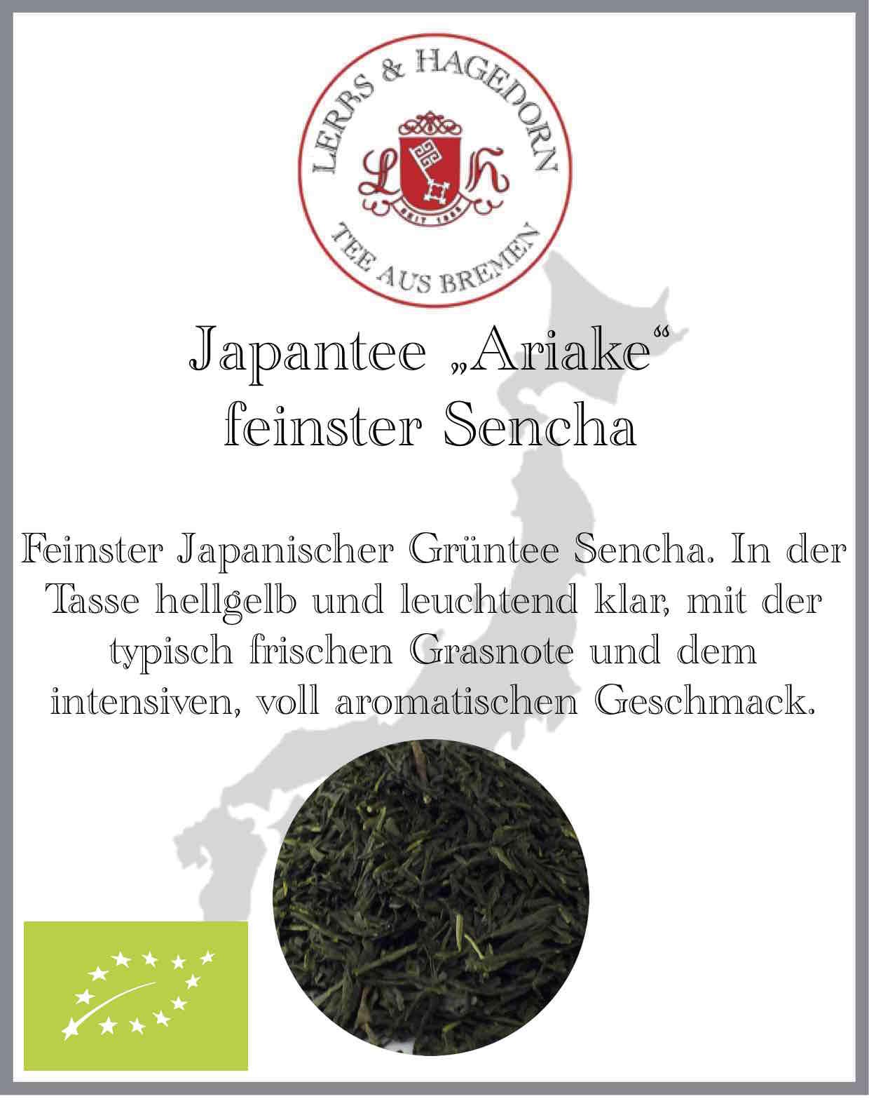 Lerbs & Hagedorn, Japantee Ariake feinster Sencha | Vollaromatischer Geschmack 1.5kg (ca. 122 Liter) hellgelb und leuchtend klare Tasse, mit frischer Grasnote