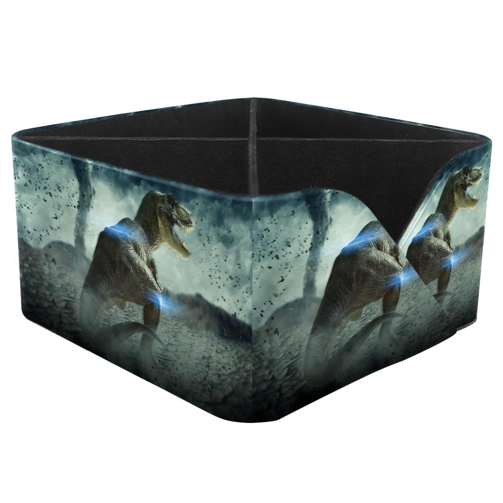 KengjuTesu Dinosaur with Storm Desktop Organizer Pen Holder, Rectangular Pencil Cup for Office, Study and Makeup Stations