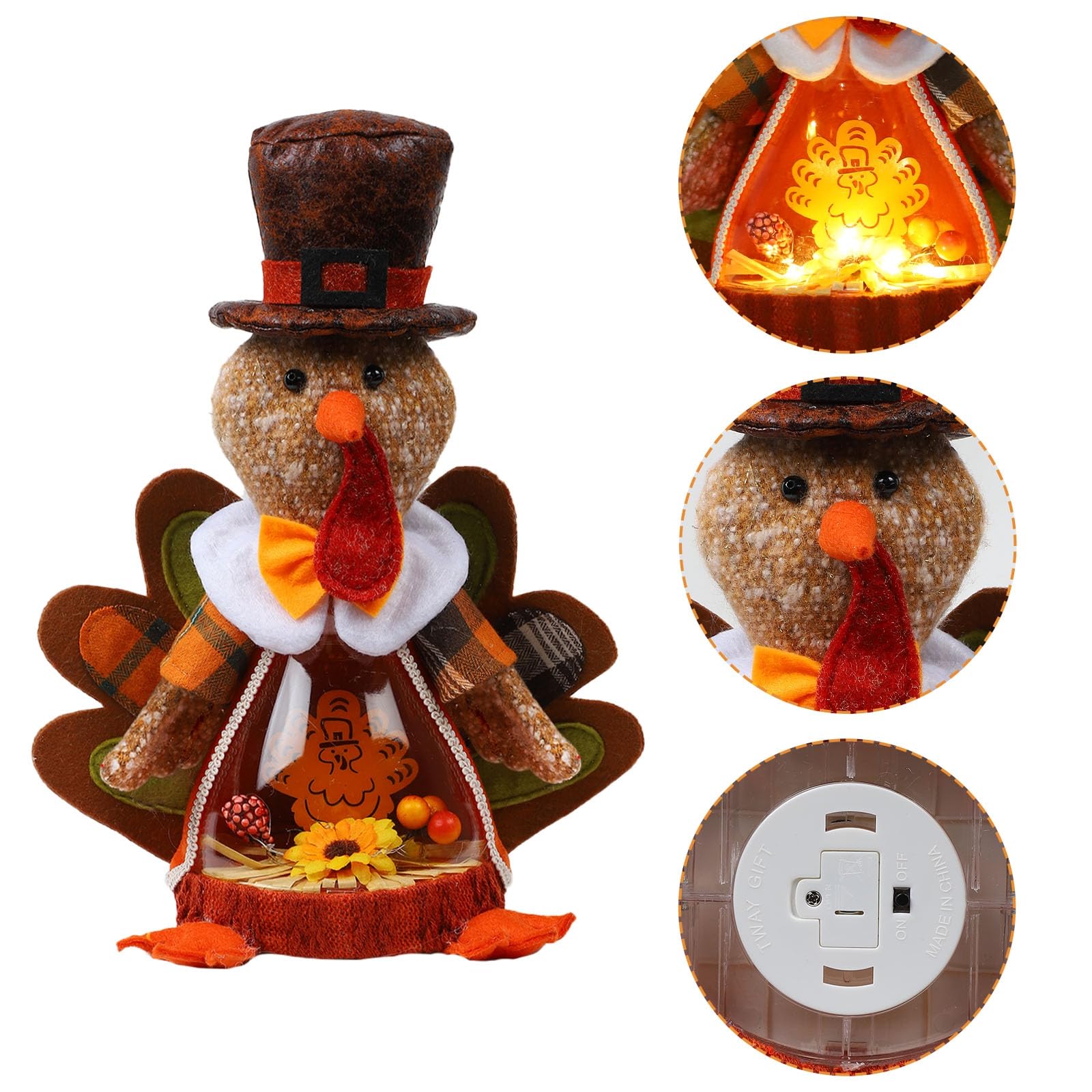 Aoutrow Lighted Thanksgiving Turkey,10 Inches Plush Light Up Turkey Toy Holiday Present, Battery Operated Xmas Gifts Winter Mantle Tabletop Decor - Image 3