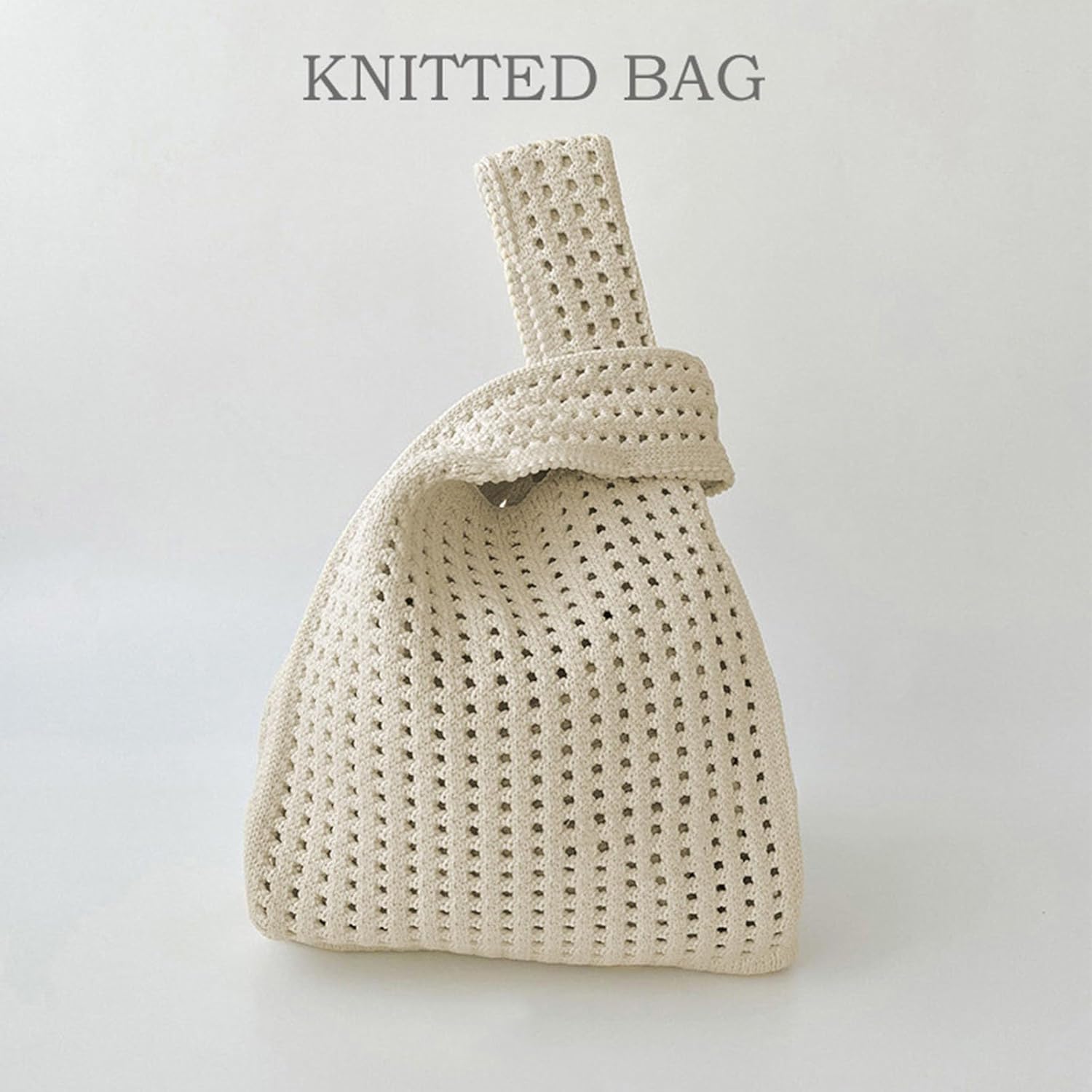 Women's Knot Wristlet Knitted Bag Hollow Out Crochet Tote Bag Small Wrist Bag Sleeve Knot Pouch - Image 3