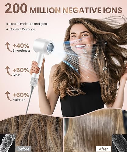 Miniatura 4 de Secador de pelo, secador de pelo de alta velocidad de 140, 000 RPM para secado rápido, secador de pelo iónico negativo para mujeres, secador de pelo