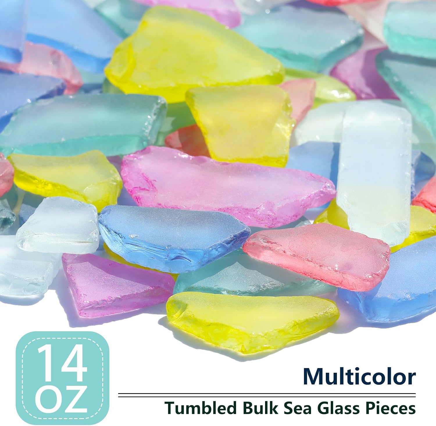 QYGL Sea Glass for Crafts - 14oz Mixed Colors Seaglass Pieces - Vase Filler and Aquarium Ornament, DIY Craft Supplies for Art, Beach Weddings, and Home Decor, Flat Frosted Dyed Color Stone