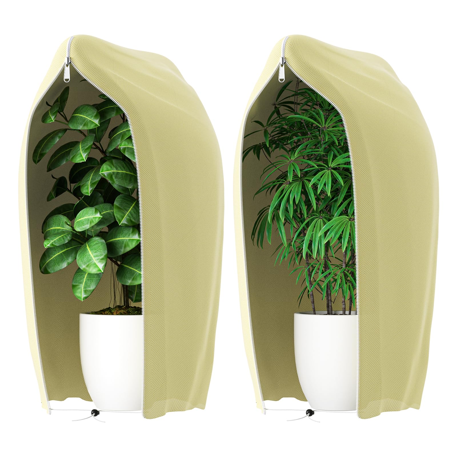 2 Pack Plant Covers Freeze Protection Frost Blankets for Plants Frost Cloth Plant Freeze Protection Tree Covers Freeze Protection Covers Bags with Zipper Drawstring (Beige 120*180cm)