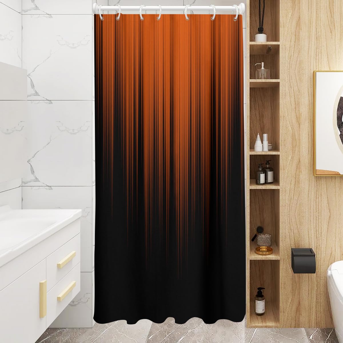AAtter Orange and Black Shower Curtain Abstract Ombre Terracotta Boho Striped Stall Small Single Walk in Half Size Dorm Standing Narrow Stand Up RV