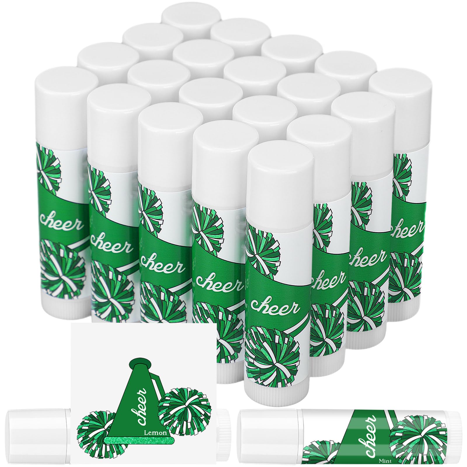 Suttmin 24 Pcs Cheer Lip Balm Bulk Cheer Teams Camp Gifts Pom Pom Leaders Party Favors Gear Lip Balm Valentine's Day Gift for Competitive Party Guest