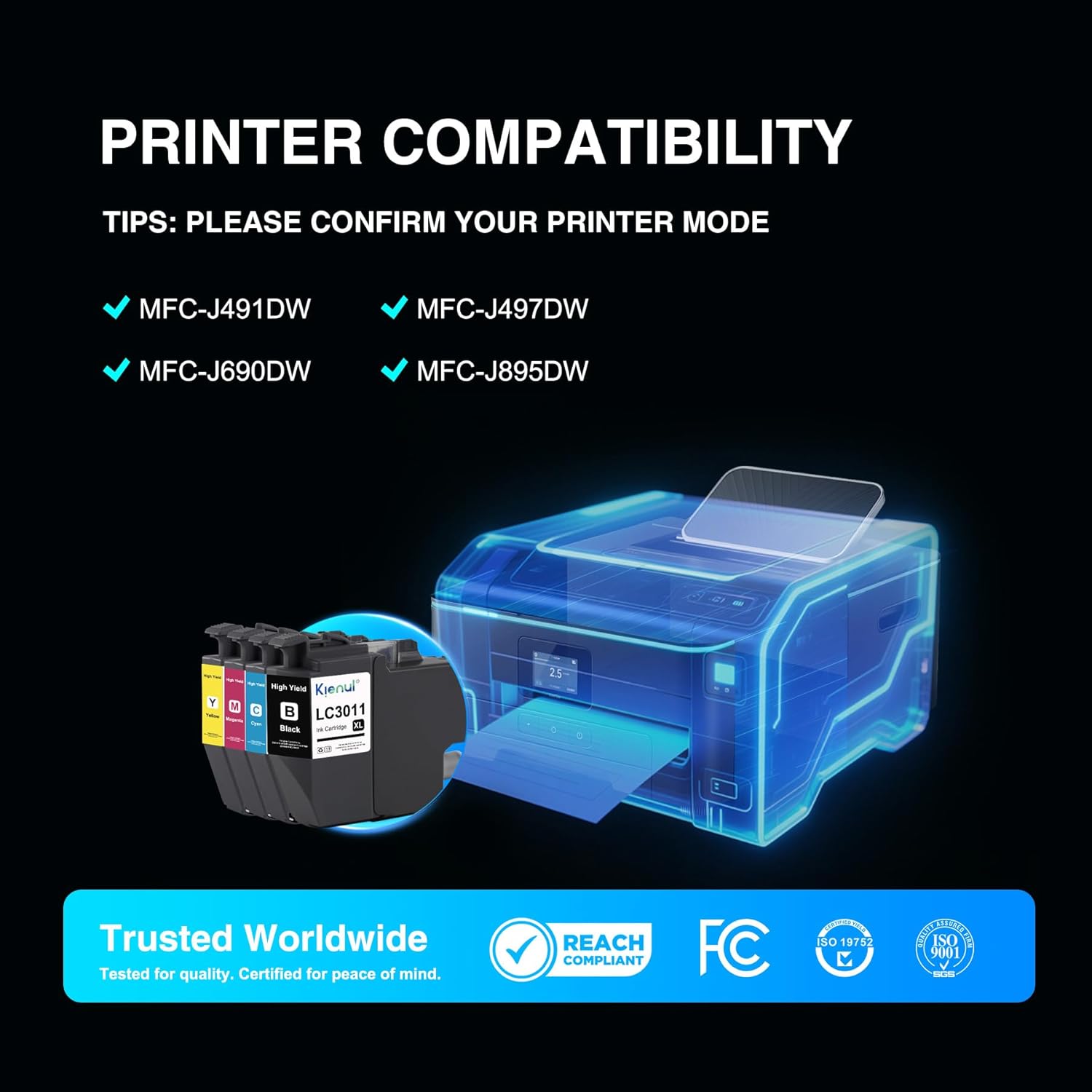 LC3011XL Ink Cartridges Combo Pack (4 Pack, BK/C/M/Y) - Replacement for Brother LC3011 XL High-Yield Ink, Compatible with MFC-J491DW MFC-J497DW MFC-J690DW MFC-J895DW Printers