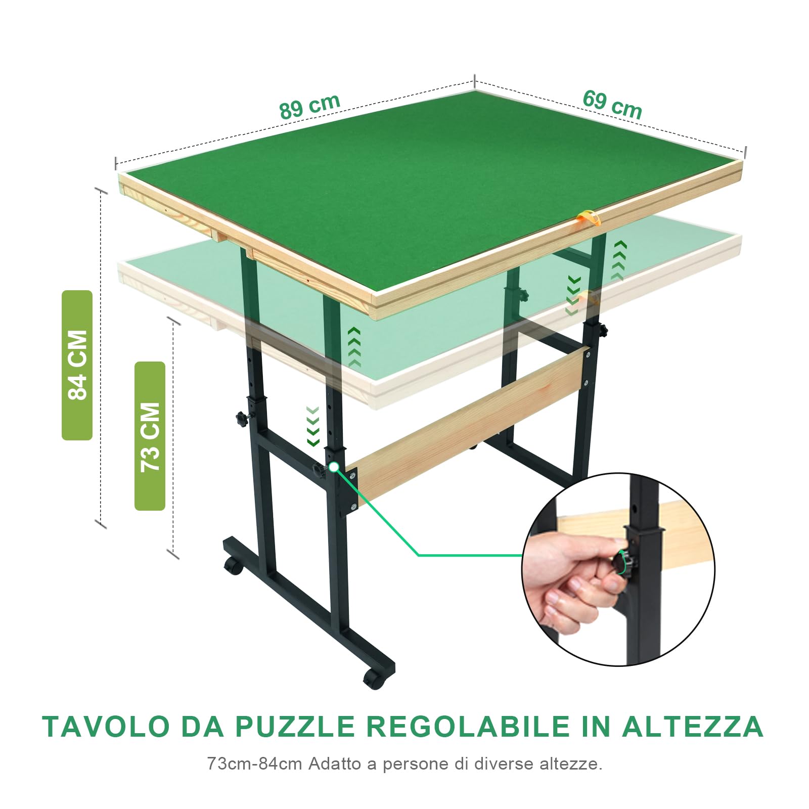 Tavolo da Puzzle in Legno con Gambe per 1500 Pezzi 89x69 cm Altezza Regolabile Inclinazione 45 Gradi 4 Cassetti con Coperchio Ideale Regalo per Adulti