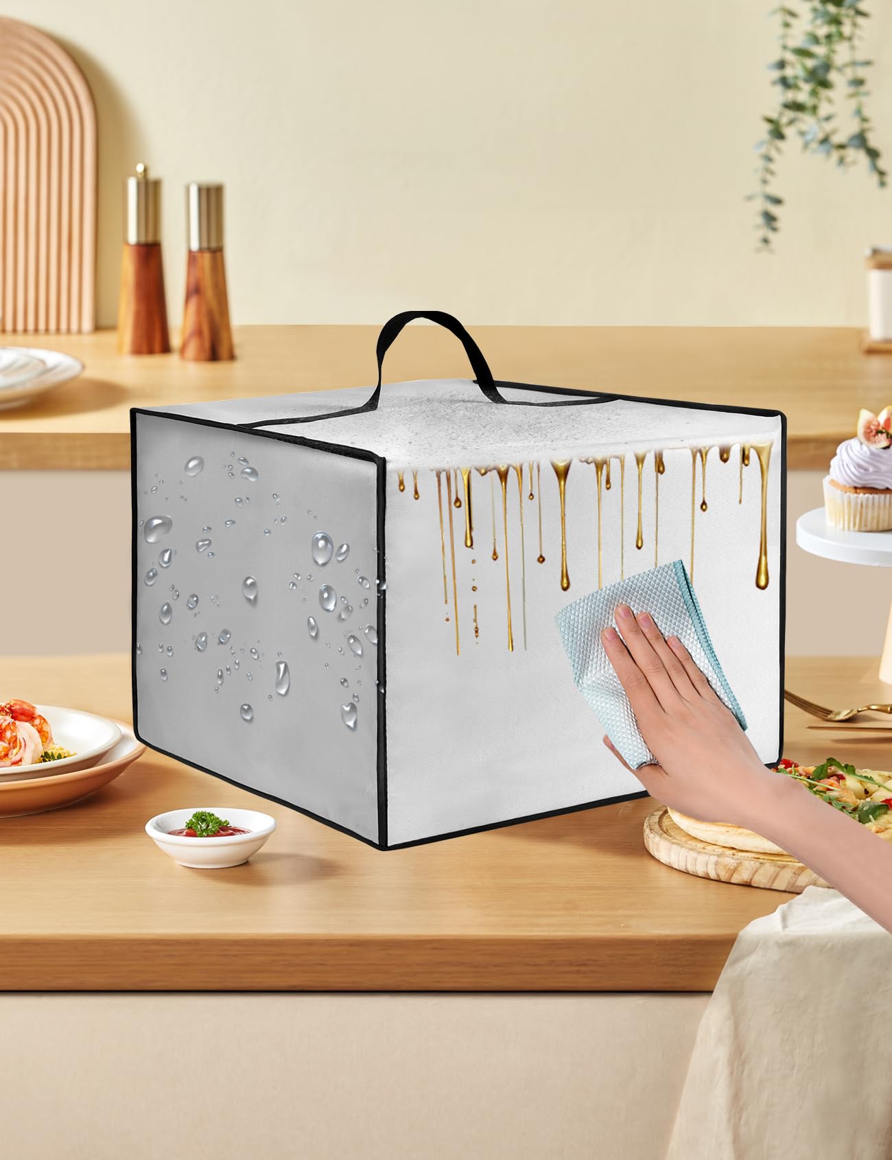 Heat-Resistant Nylon Cover Waterproof Dust Cover Case for Cuisinart Air Fryer TOA-70/for Kalorik MAXX Digital Air Fryer Oven 26 Quart Convection Toaster Oven,Silver