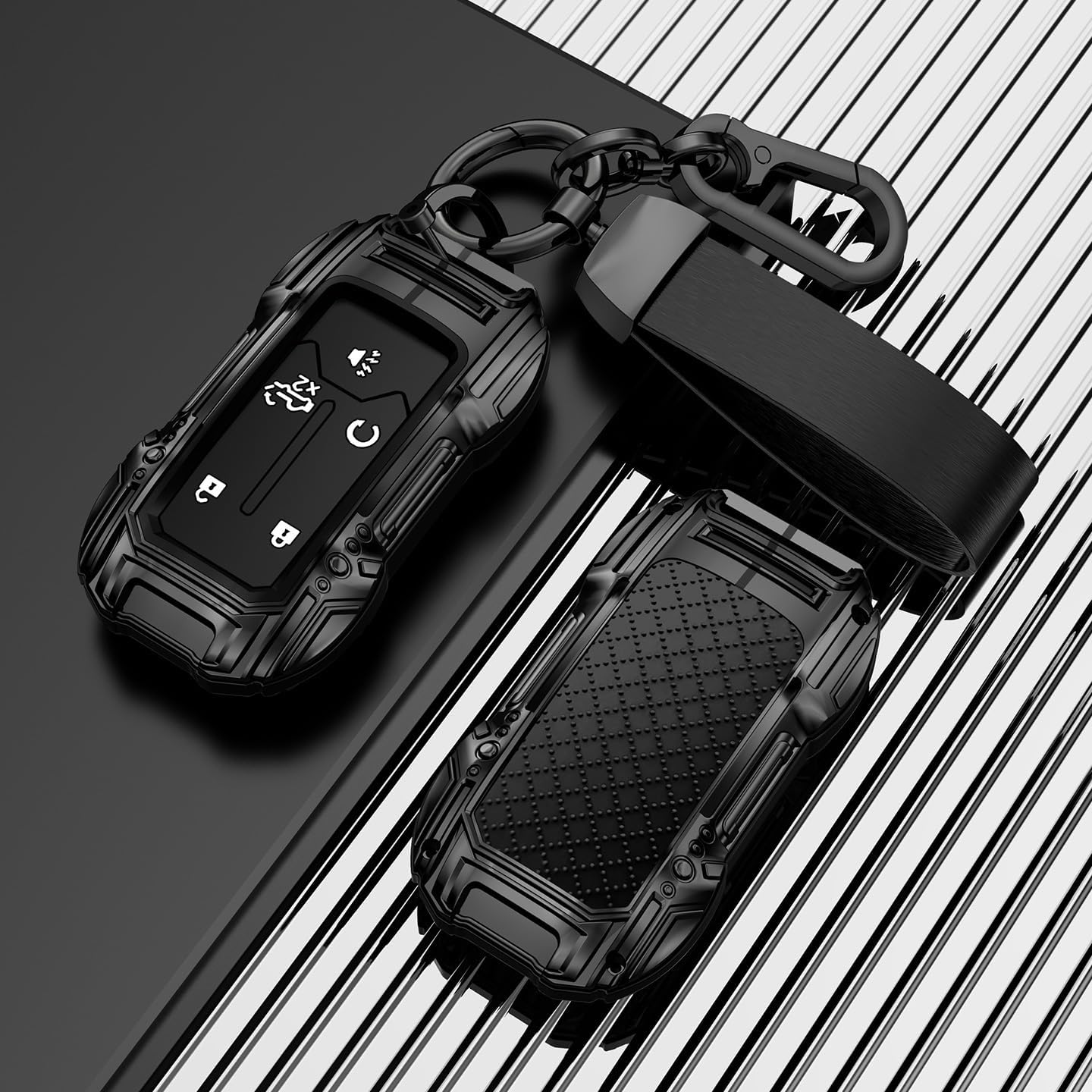 for Chevy Key Fob Cover Compatible with 2019-2024 Silverado 1500 GMC Sierra 1500 5 Button with Keychain