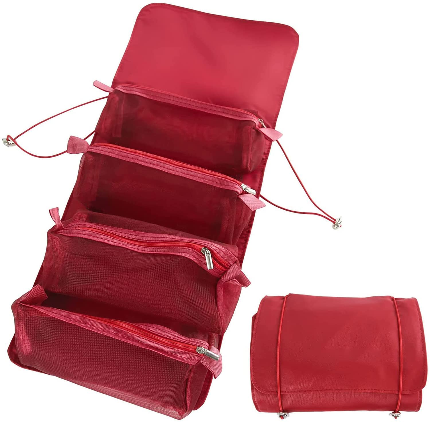 RENVAProfessional Cosmetic Makeup Kit Storage Makeup Pouches for Women, Makeup Bag Makeup Organizer, Foldable Make up Pouch for Makeup Accessories, Storage Bag for Cosmetics (1 PCS, Red)