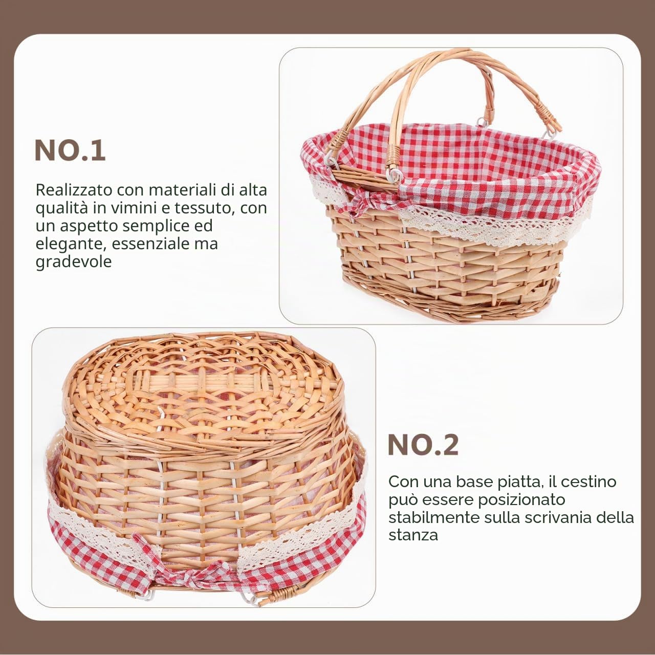 Healvian Cestino Picnic in Vimini Intrecciato Con Manico Mobile Contenitore Compatto Per Frutta E Snack Accessorio Funzionale Per Gite All'Aperto E Barbecue Dimensioni 5X13X5 Pollici