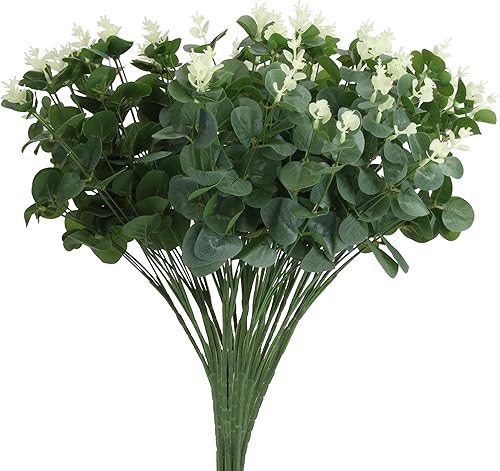Grand Verde Plantas artificiales de eucalipto a granel, ramos de vegetación sintética de 20 pulgadas, tallos de hojas verdes de seda, 6 unidades