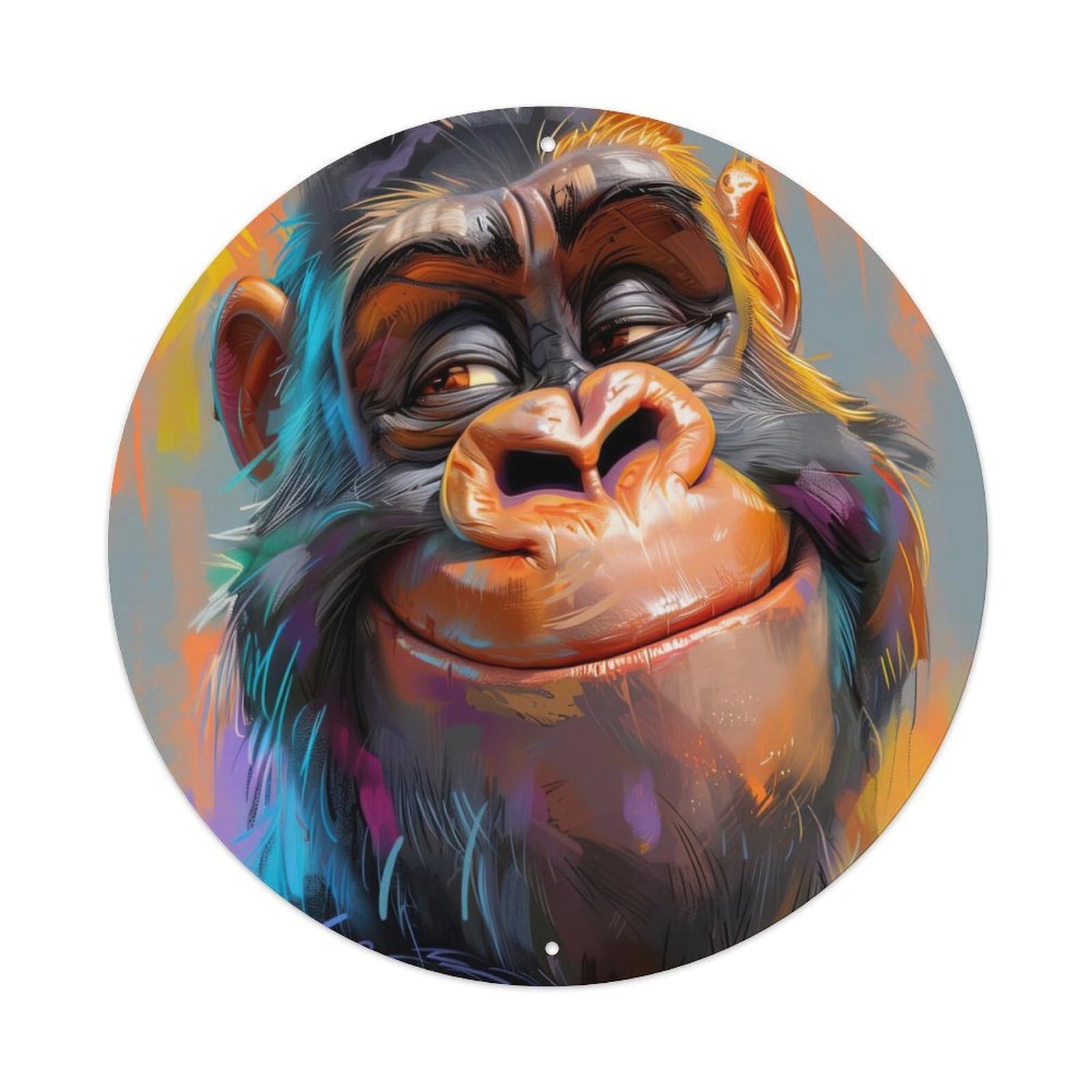 Animal Poster Chimpanzee Vintage Metal Tin Sign Plaque Wall Decor for Cafe, Club, Garden Round Metal Poster 8x8Inch
