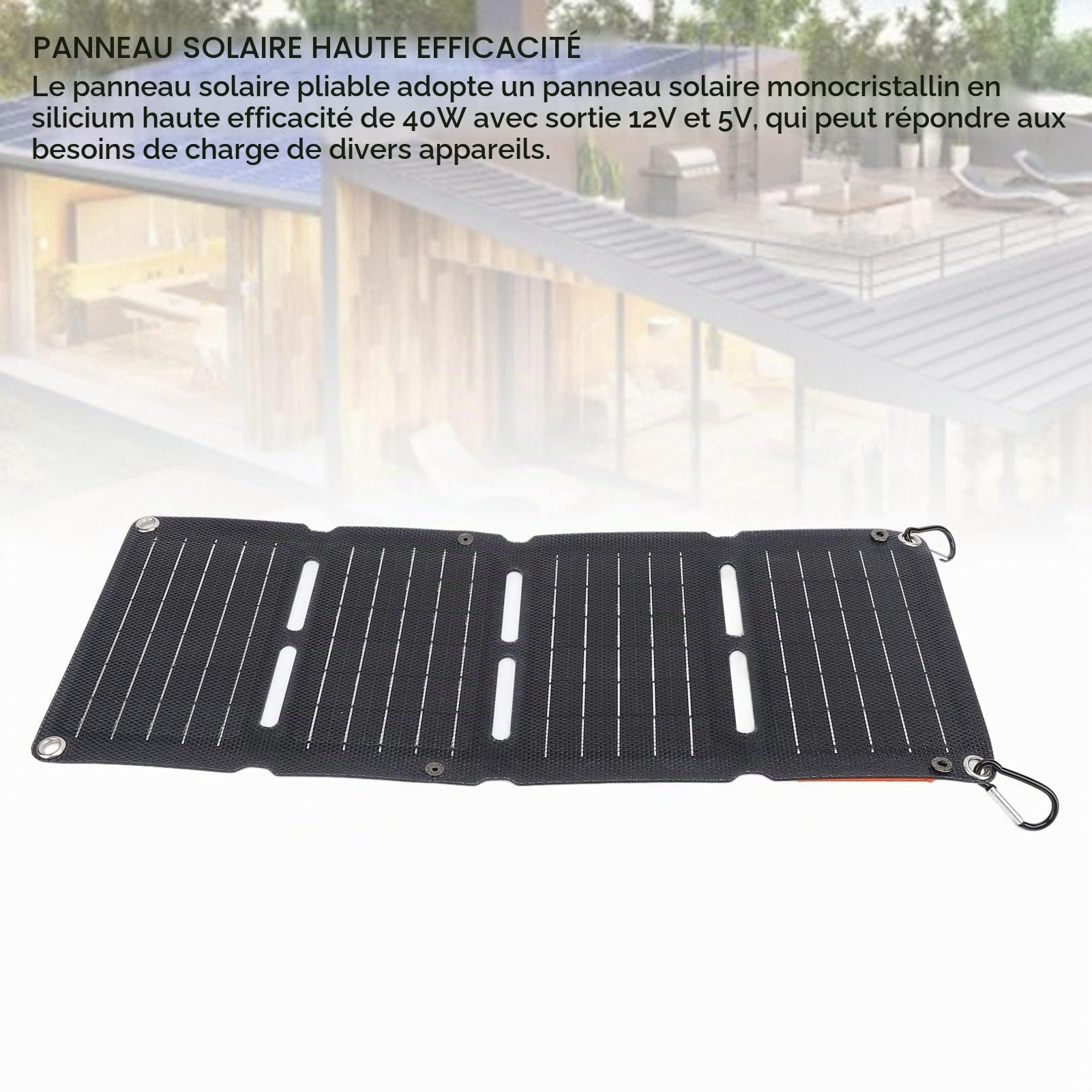 SIXRUN 40W Panneau Solaire USB Pliable avec PD60W 5V USB A pour Camping en Plein Air, Chargeur pour Téléphone et Tablette