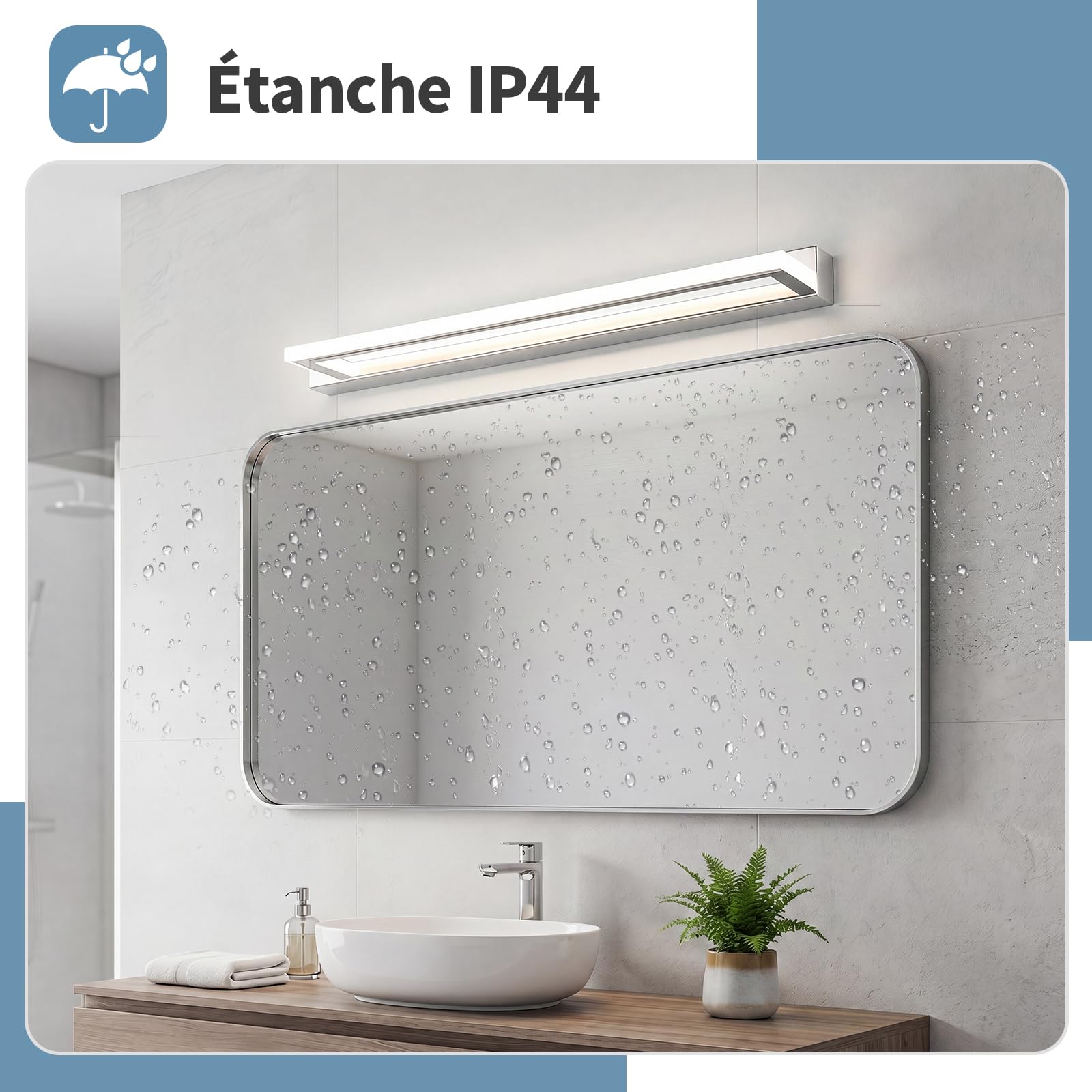 Lampe Miroir Salle de Bain LED 62cm, Applique Salle de Bain Miroir 13W 4000K, Éclairage de Vanité IP44 Étanche