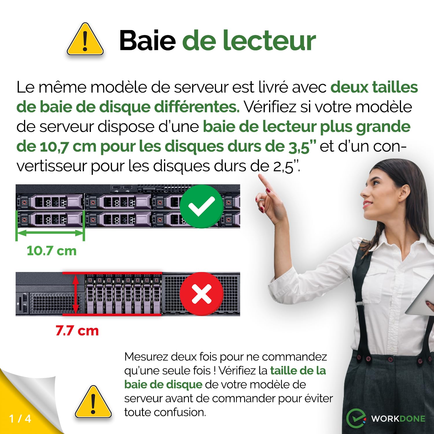 WORKDONE Pack 3u.-Plateau Caddy HDD 3.5" et Adaptateur 2.5" - Compatibles avec Les serveurs Dell PowerEdge 11-13ème - Manuel - Autocollants Partie Avant - Tournevis
