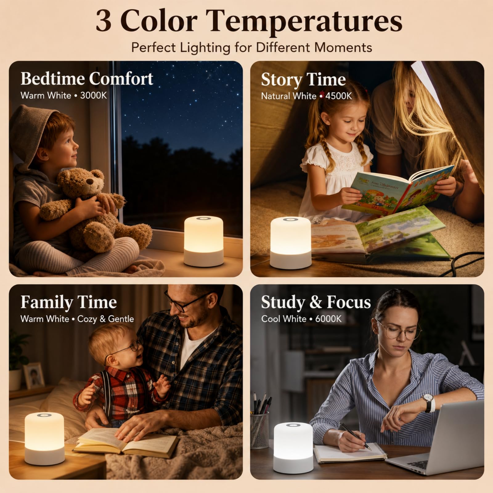 Luz nocturna para bebé, lámpara portátil de 3 colores, luz nocturna táctil regulable recargable de 2400 mAh para niños, niños pequeños, lactancia materna, viajes