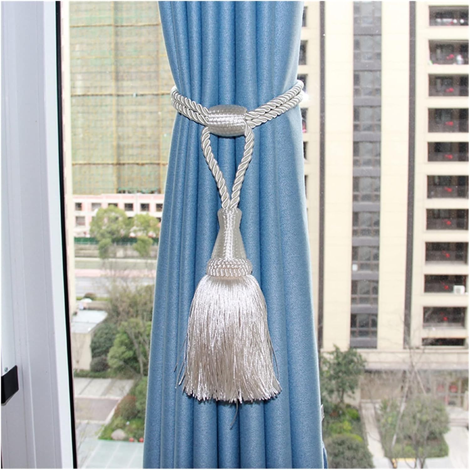 FMURY Curtain Tieback Hanging Ball Tassels Pendant Adjust Braided Buckle Rope Holdbacks Window Drapery(E)