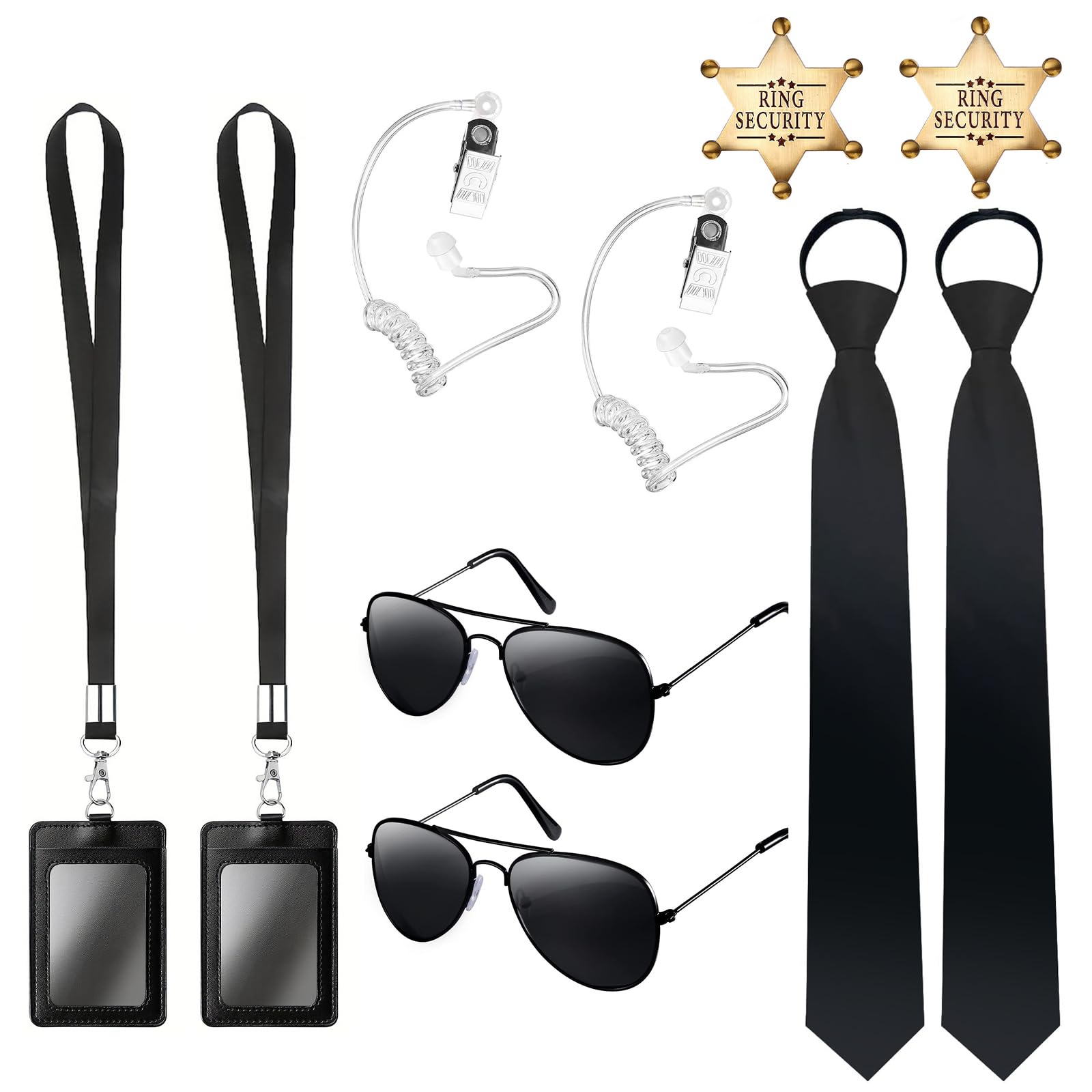 HOWAB Men in Black Costume Accessories: 10 Pcs Secret Guard Fancy Dress Kit,Including Dress Up Tie,Sunglasses,Lanyard with Card Holder,Earpiece,Badge,Agent Set for Men Women Kids Cosplay Party