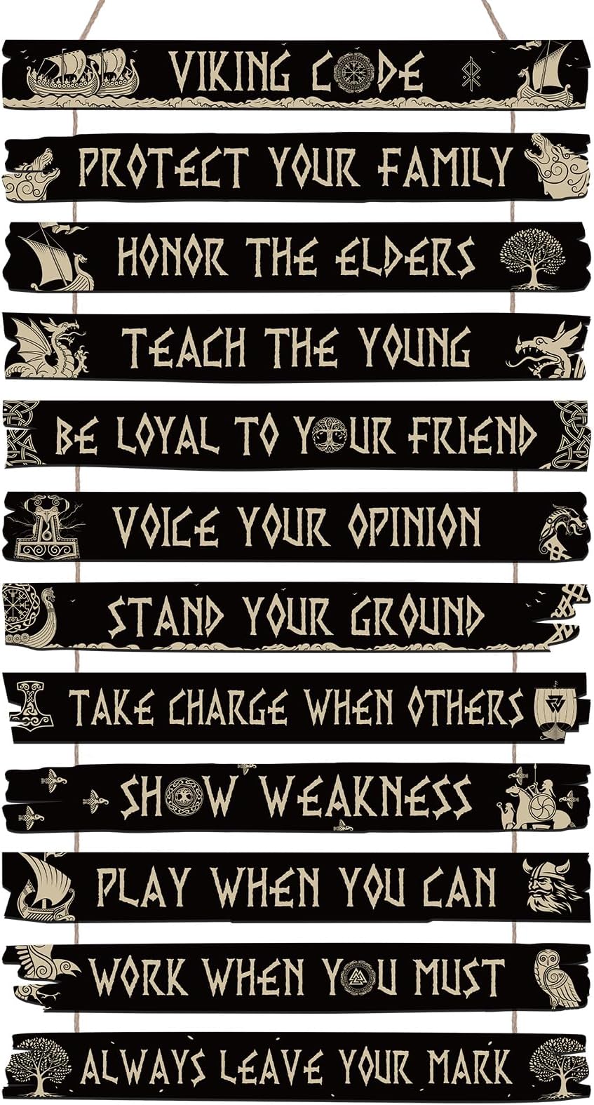 Thinkday Nordic Viking Sign Viking Code Wall Decor Celtic Rune Plaque Scandinavian Vikings Boat Compass Valknut Nordic Medieval Vegvisir Runes for Home Kitchen Mythology Vegvisir Runes Artwork Pagan