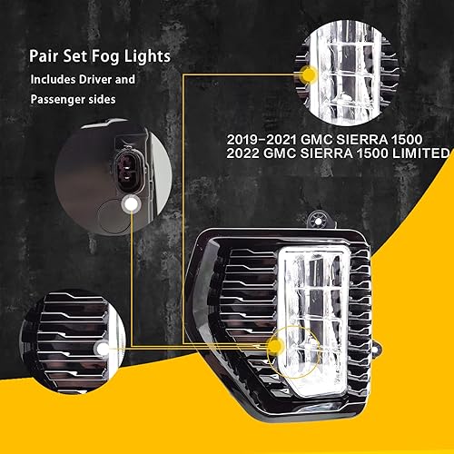 Miniatura 4 de Luces antiniebla LED para GMC Sierra 1500 LED 2019-2022 Lámparas antiniebla de conducción con interruptor de montaje izquierdo+derecha