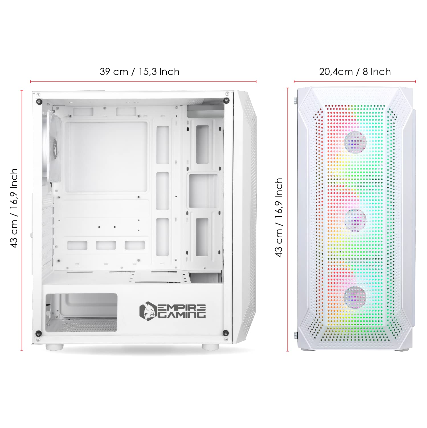 EMPIRE GAMING - Obudowa PC do gier Ruby Mid-Tower ATX, mATX, ITX - przednia siatka - panel boczny ze szkła akrylowego - 4 wentylatory 3-pinowe 5 V LED ARGB Adresowalna 120 mm - MB Sync - biała