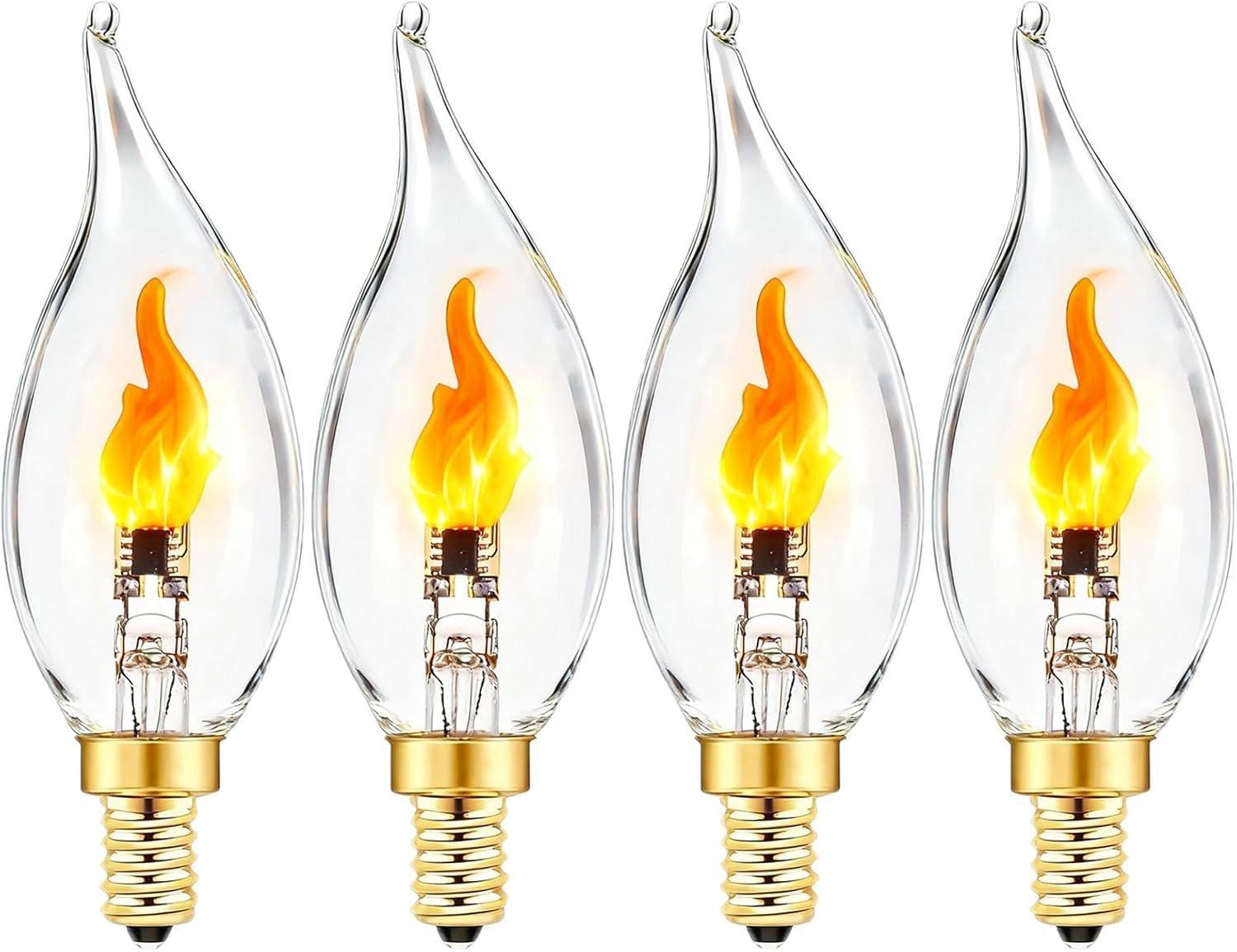 Sunaiony Flickering Light Bulbs E12 Candelabra LED Fire Effect Flicker Flame, LED Candle Flame Bulb for Decoration, 4 Pack (1 Mode)