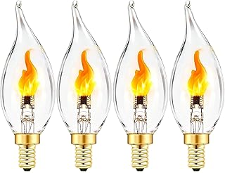 Flickering Light Bulbs E12 Candelabra LED Fire Effect Flicker Flame, LED Candle Flame Bulb for Decoration, 4 Pack (1 Mode)