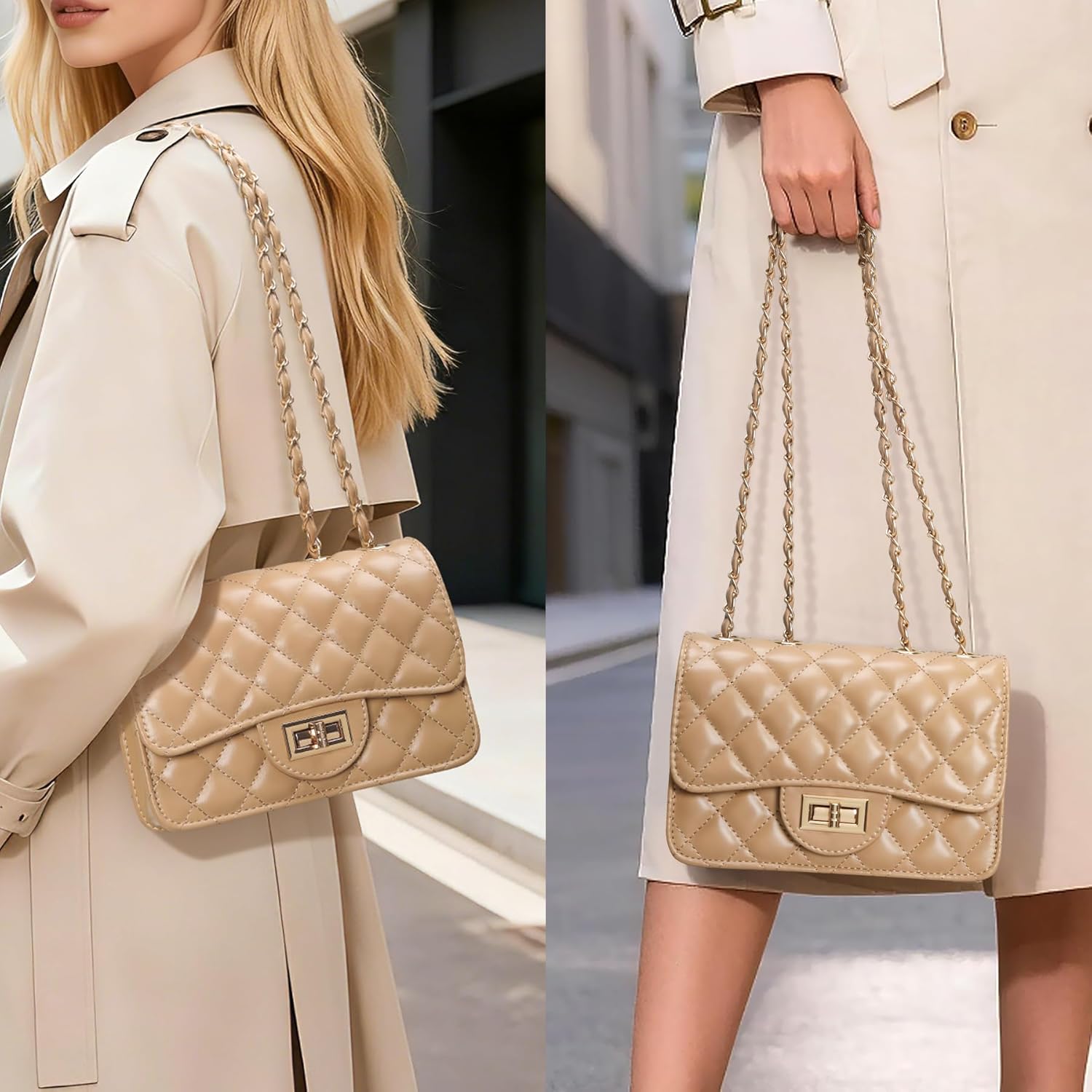 Small Quilted Crossbody Purse for Women Trendy Ladies Shoulder Bag PU Leather Satchel HandBag with Chain Strap - Image 2