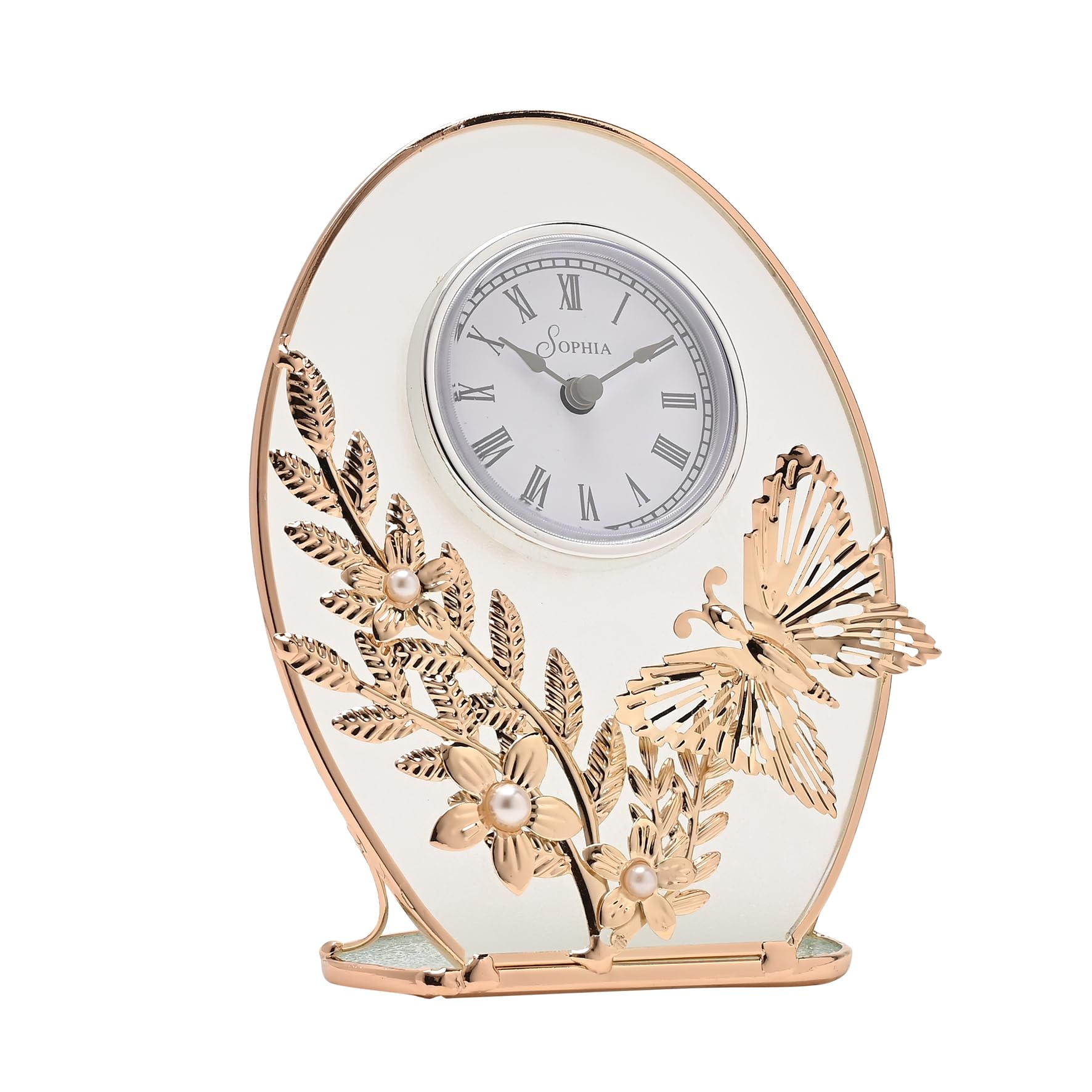 Sophia Classic Gold Butterfly Mantel Clock - Gold-Toned Metal Frame - Roman Numeral Dial - Vintage Charm