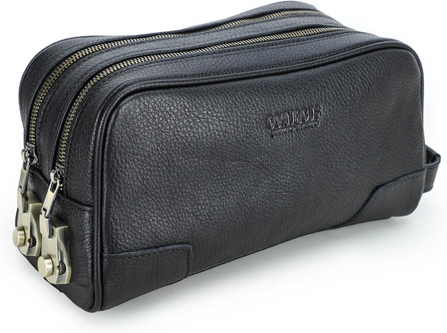 Men's Leather Bag with Anti-Theft Combination Lock, Large Capacity Travel Organizer, Compact Design, Multi-Purpose Shaving Kit Cosmetic Case for Travel (Black)