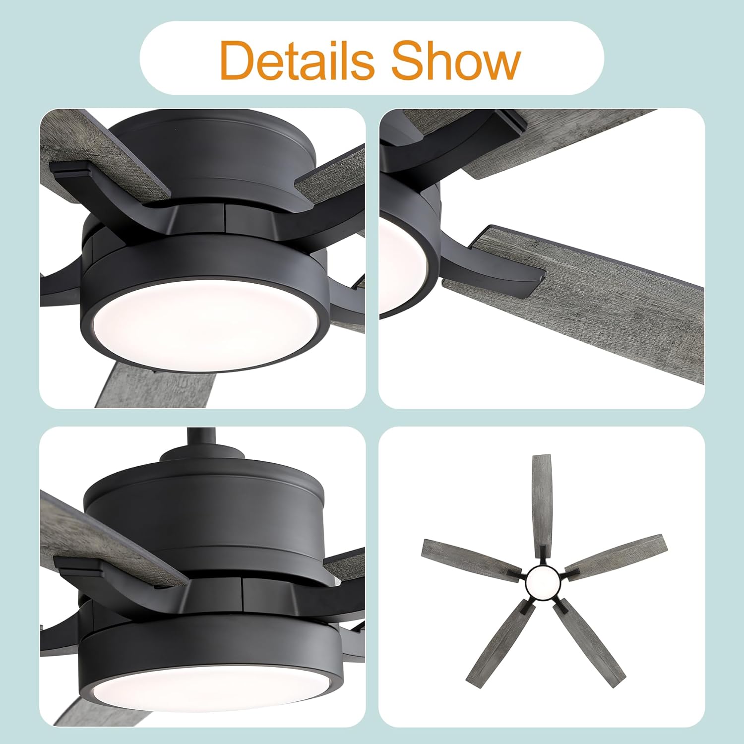 Detaljeret view of Breezary ceiling fan components